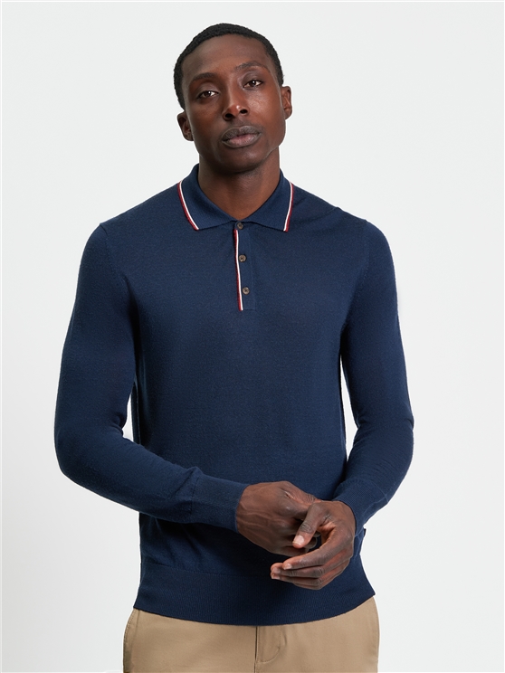 Ben Sherman Tipped Merino Polo (Dark Navy)