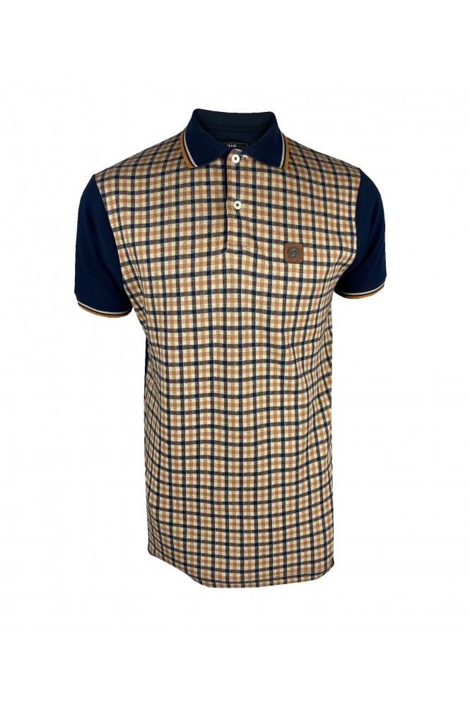 Trojan Gingham Check Polo in Navy