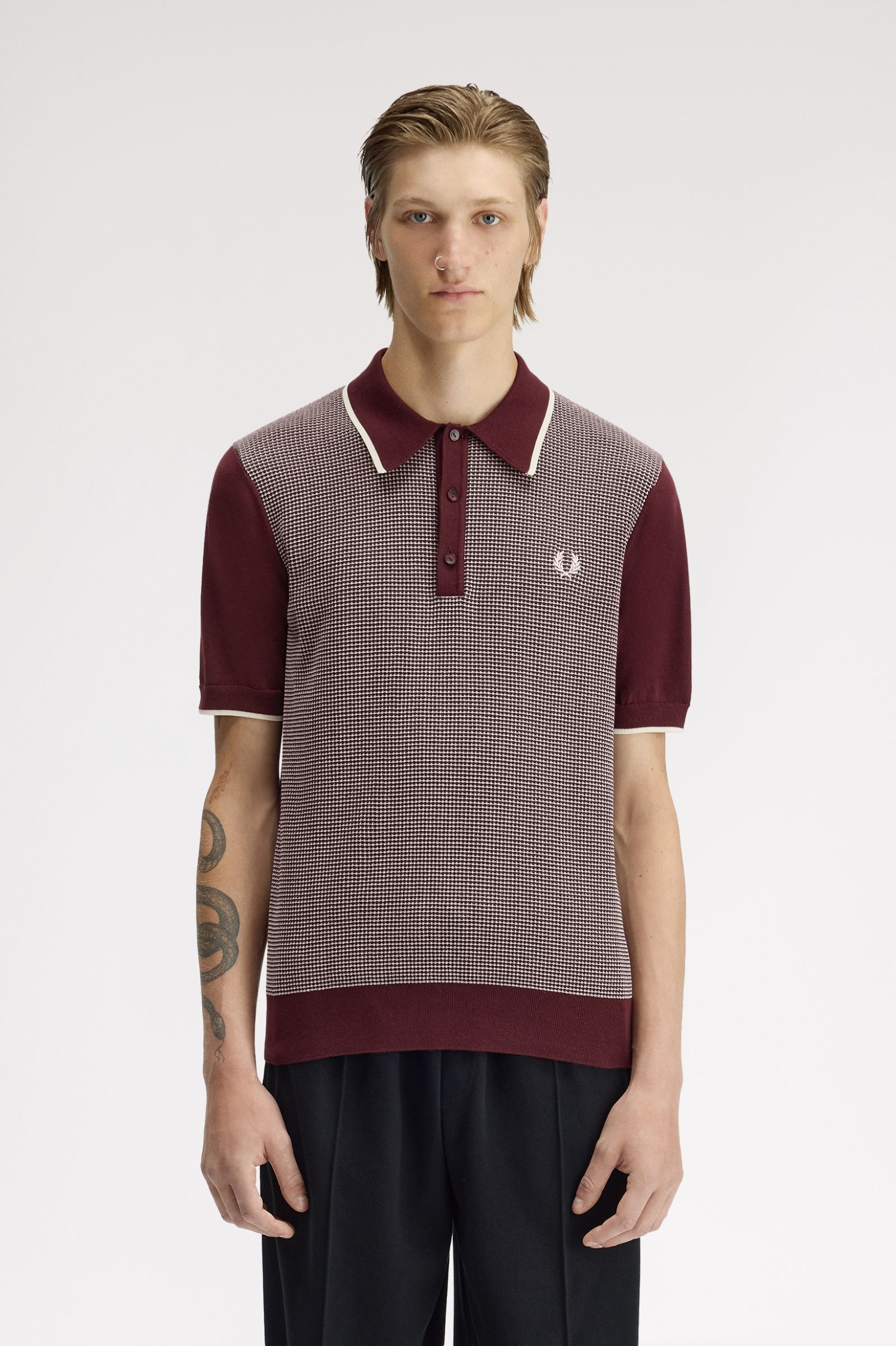 Fred Perry Tonic Waffle Knitted Shirt (Oxblood)