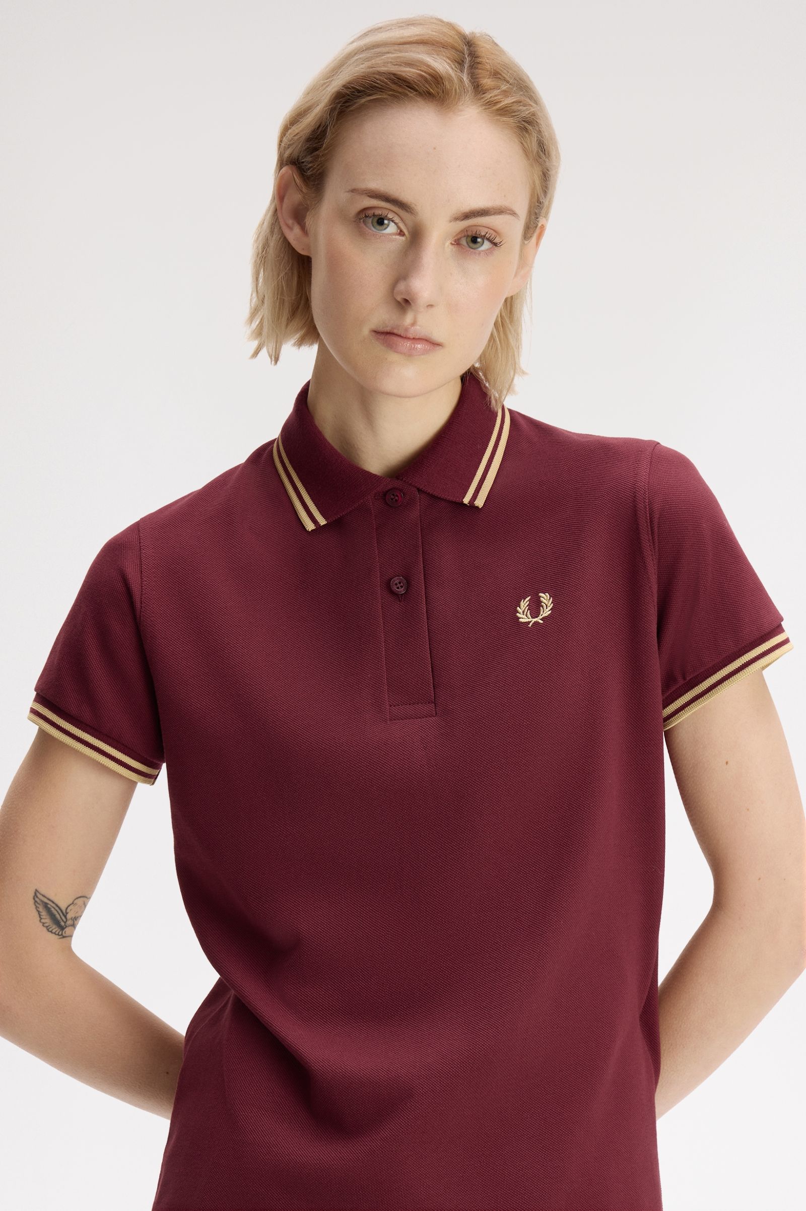 Fred Perry Made in England G12 Twin Tipped Polo Shirt (Maroon/Champagne/Champagne)