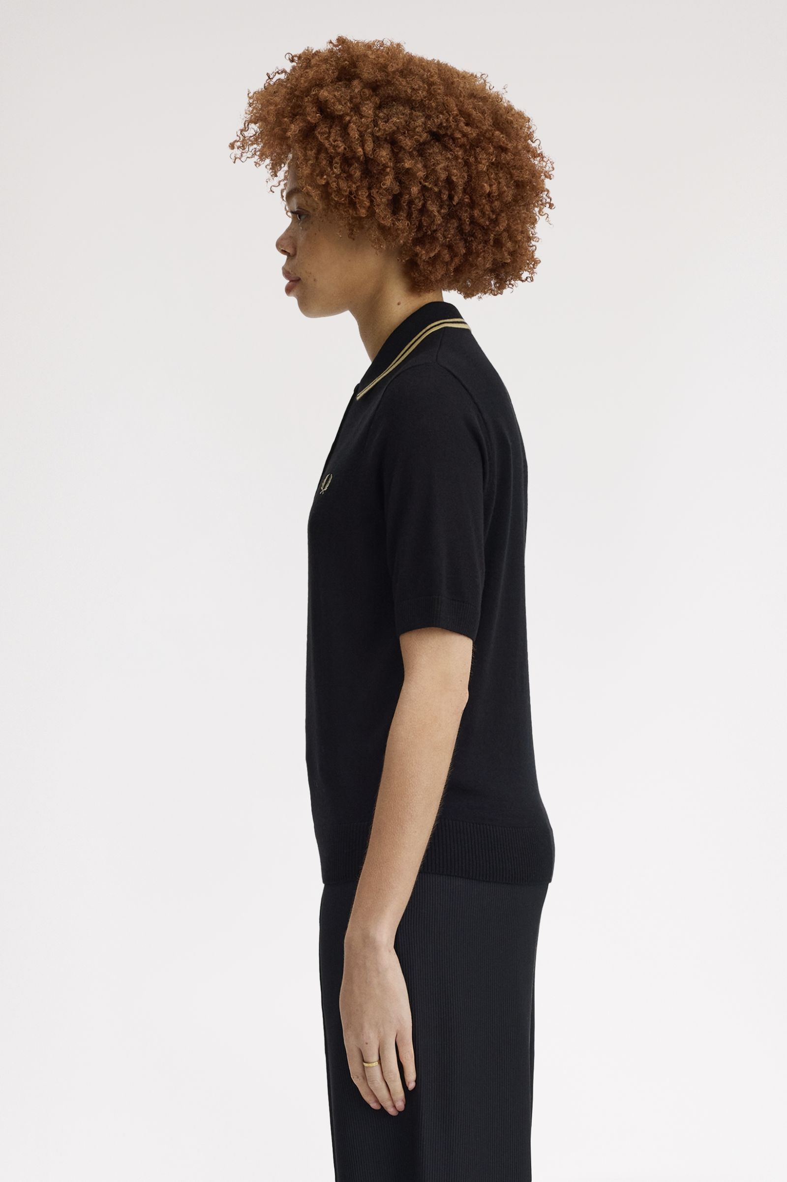 Fred Perry Tipped Knitted Shirt (Black/Champagne)