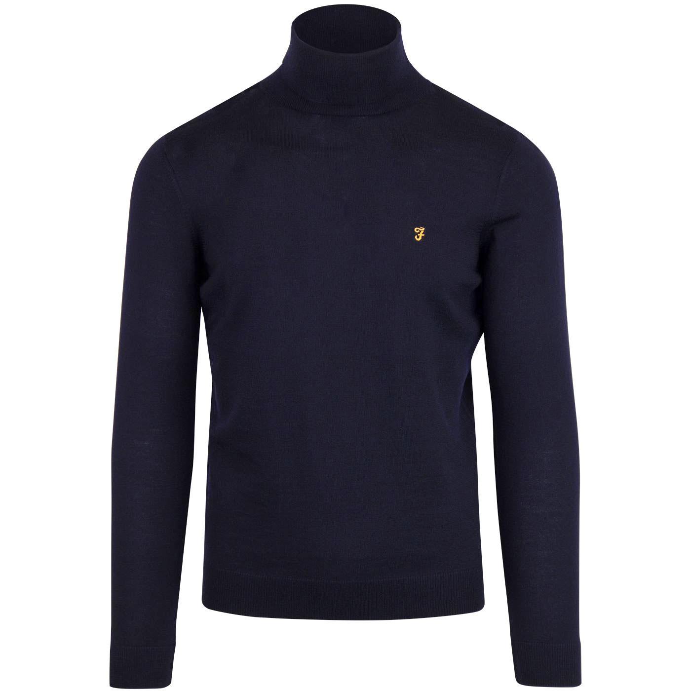 Farah Gosforth 60s Herren Mod Roll Neck Jumper in True Navy