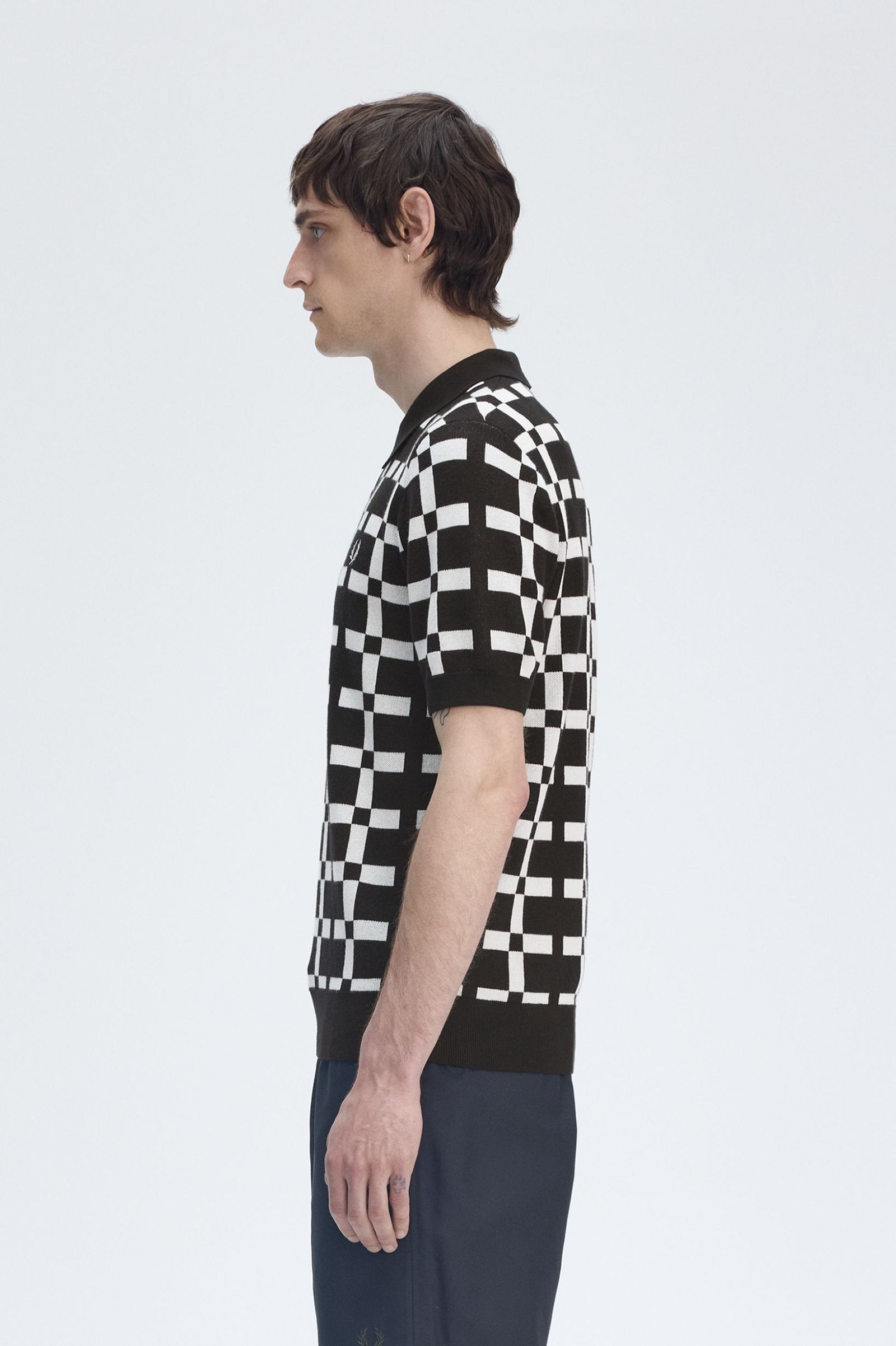 Fred Perry Geometric Jacquard Knit Shirt in Black