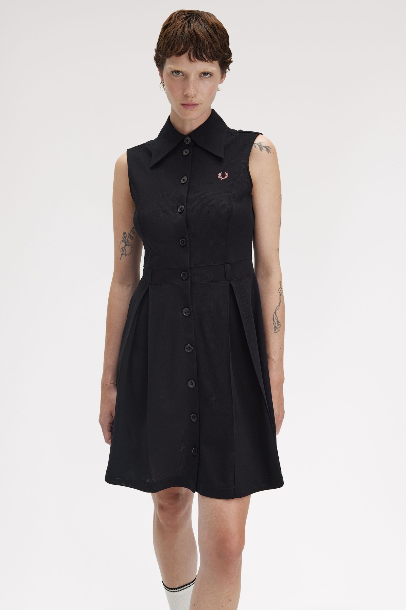 Fred Perry Mesh Shirt Dress in Black 