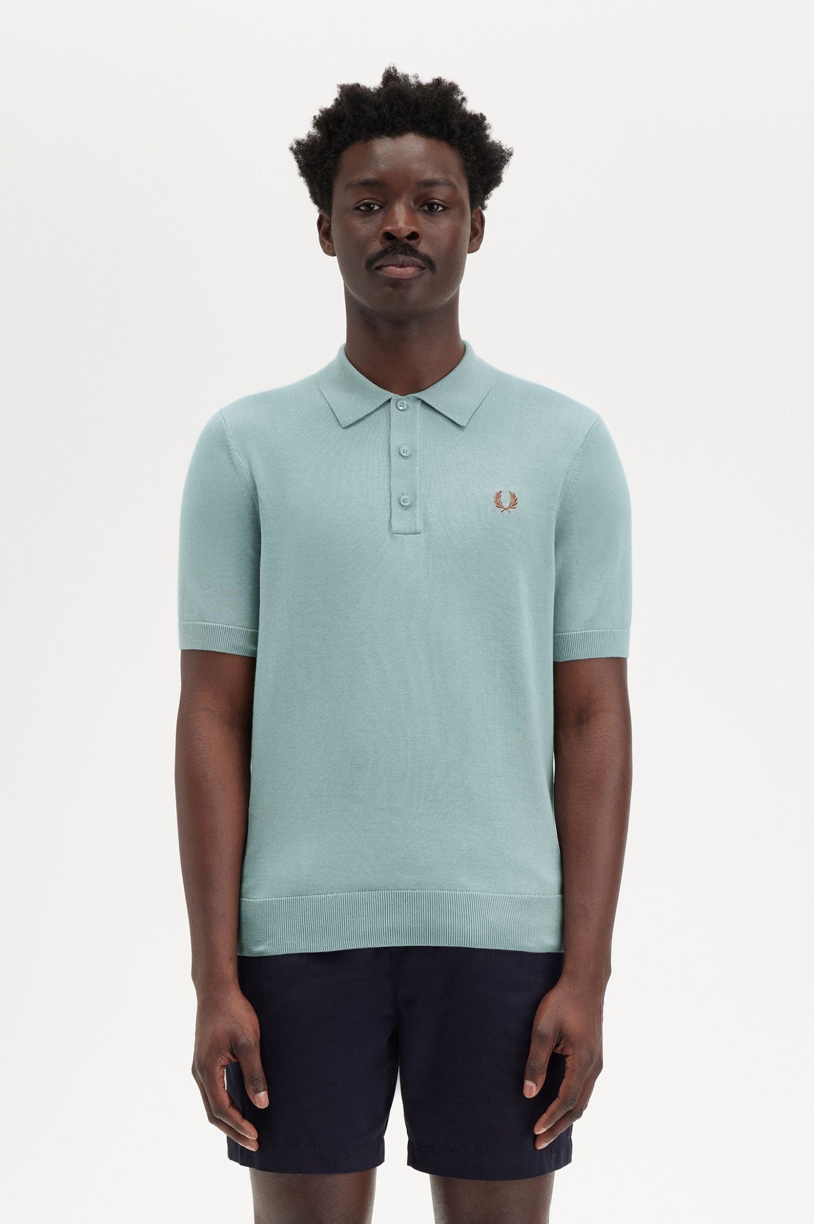 Fred Perry  Cotton Knitted Shirt in Silver Blue