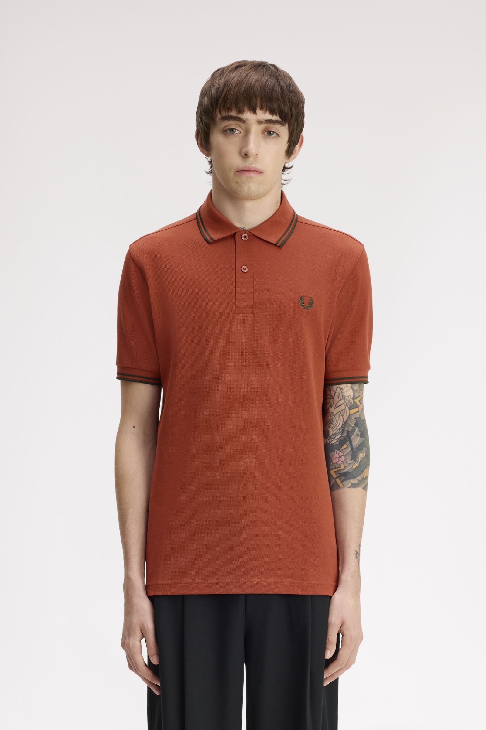Fred Perry M3600 Twin Tipped Polo Shirt (Brandy/Night Green/Night Green)