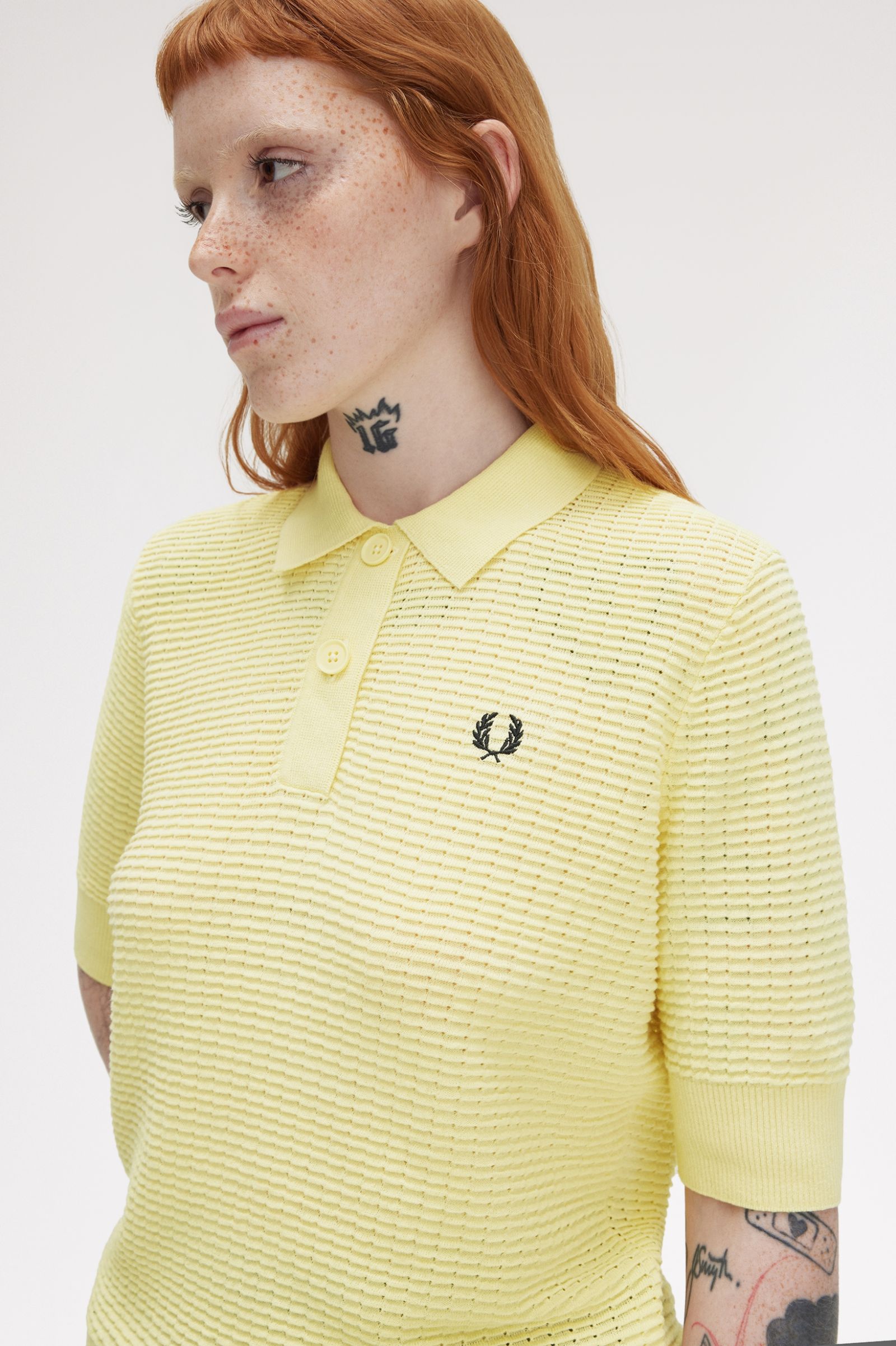 Fred Perry Texture Knit Polo Shirt in Champions Gold