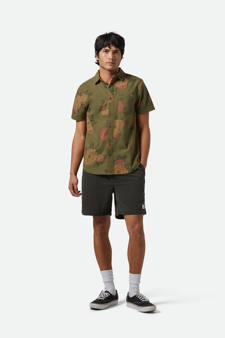 Brixton Charter Print S/S WVN Shirt in Ivy Green/Panterly Floral 