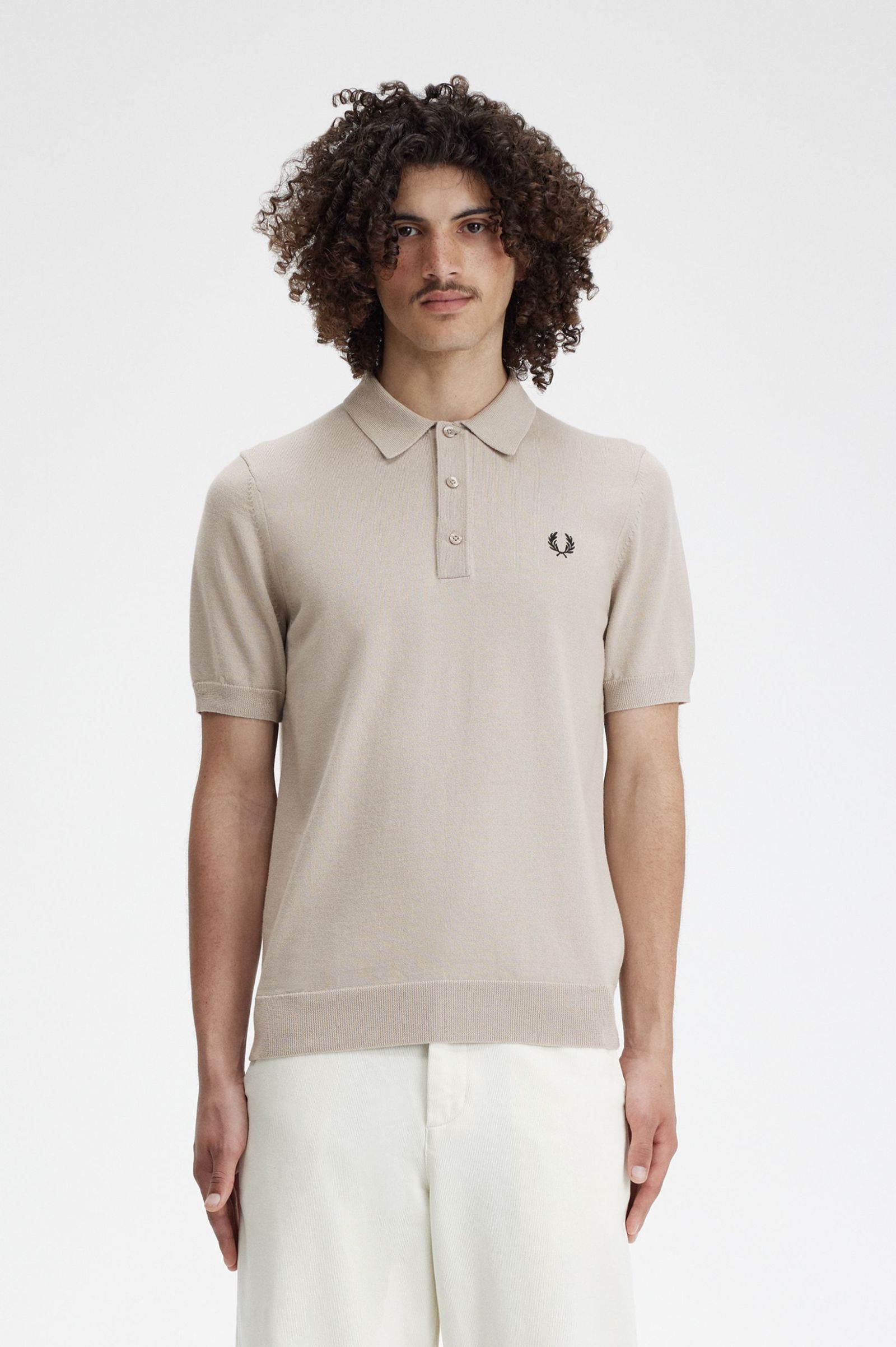 Fred Perry Classic Knitted Shirt in Dark Oatmeal