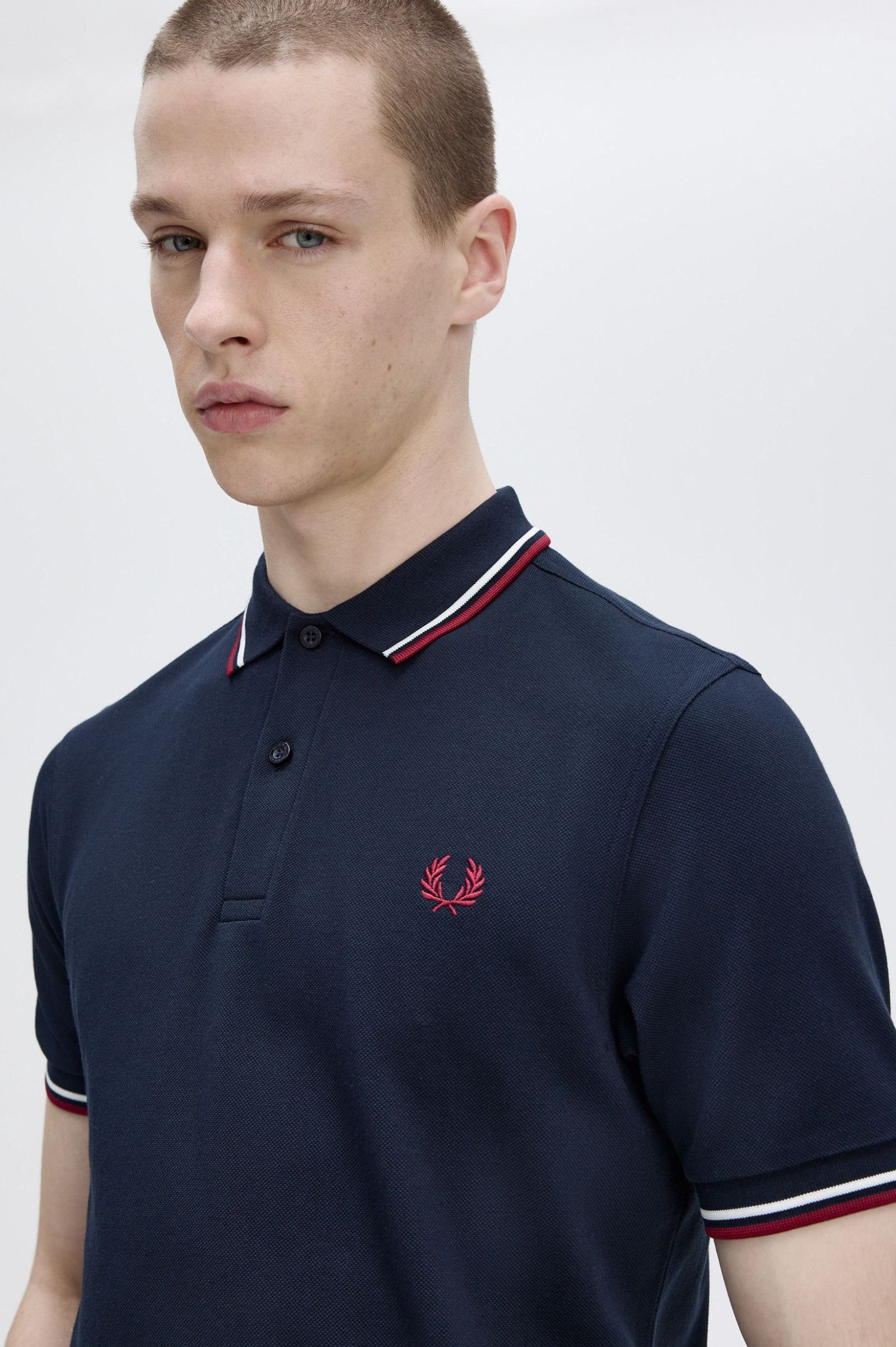 Fred Perry Twin Tipped M3600 Shirt in Navy/Snowwhite/Burnt Red 