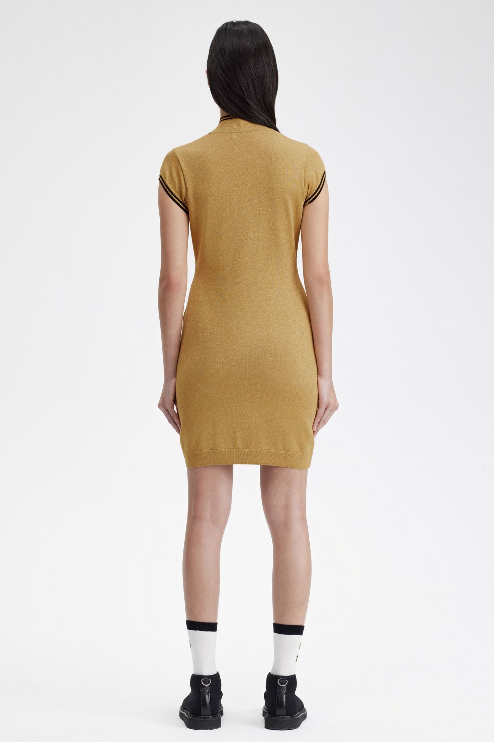 Fred Perry Metallic Knitted Dress in Gold