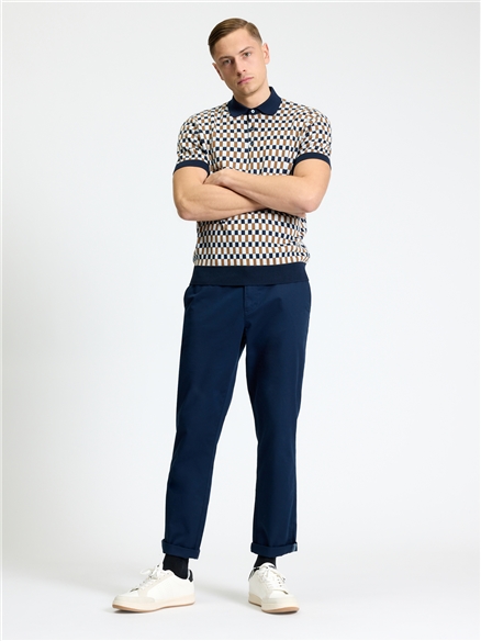 Ben Sherman Short Sleeve All Over Jacquard Polo (Dark Navy)