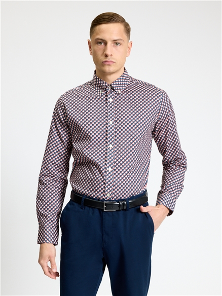 Ben Sherman Long Sleeve Split Geo Print Shirt (Rose)