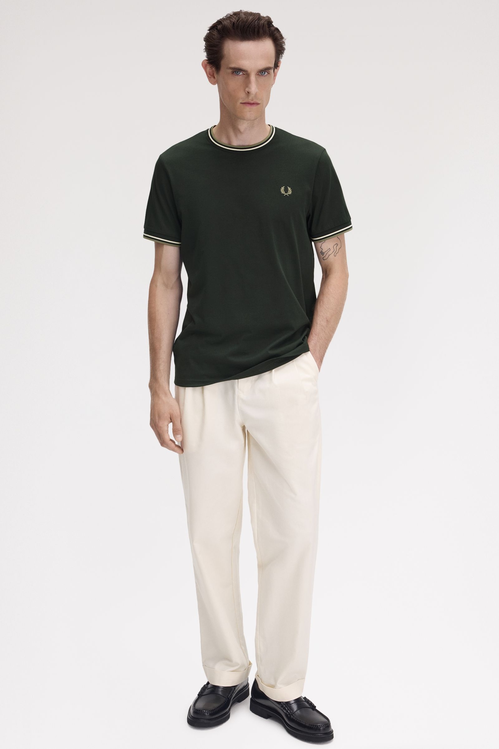 Fred Perry Twin Tipped T-Shirt in Night Green/Light Ecru/Olive Mint 
