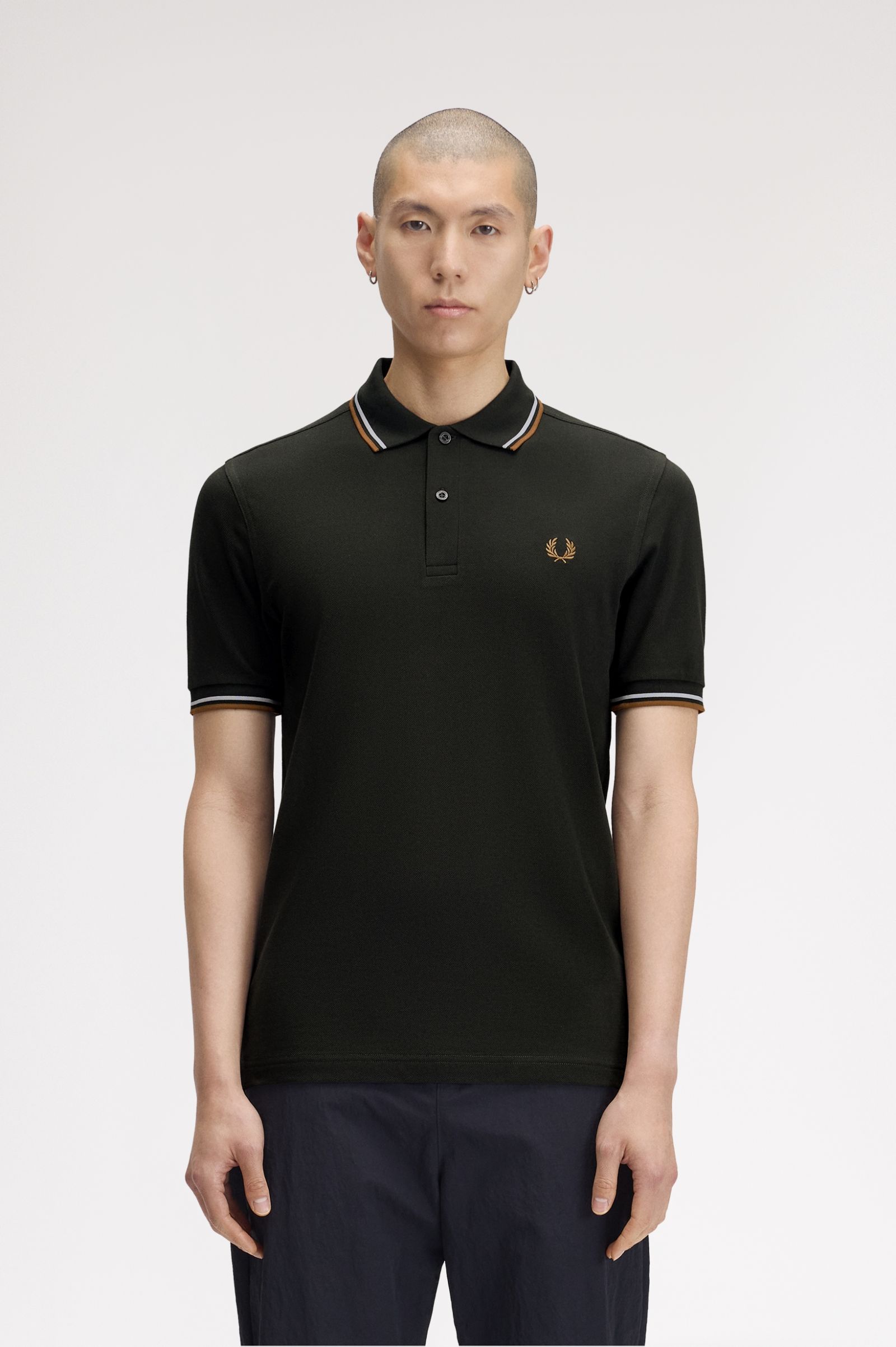 Fred Perry M3600 Twin Tipped Polo Shirt (Night Green/Dusky Blue/Dark Caramel)