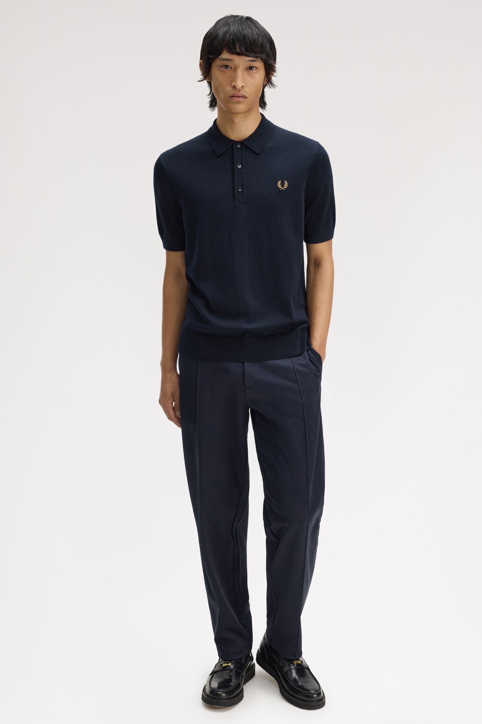 Fred Perry Long Staple Cotton Knitted Shirt (Navy)