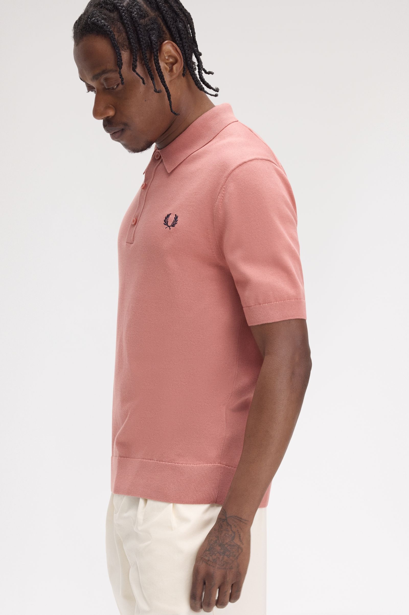 Fred Perry Cotton Knitted Shirt in Putty Pink 