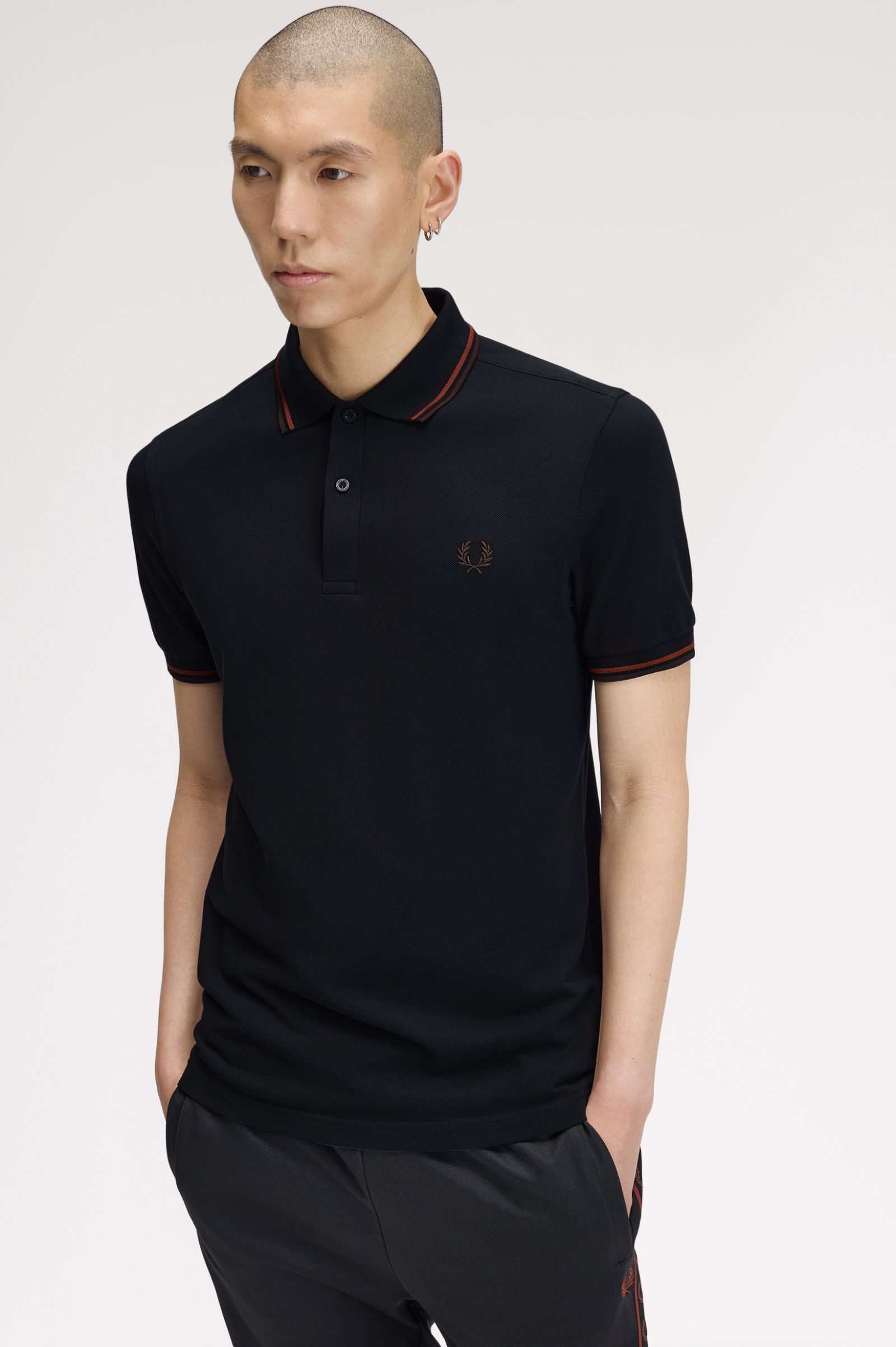 Fred Perry M3600 Twin Tipped Polo Shirt (Navy/Brandy/Rich Brown) 