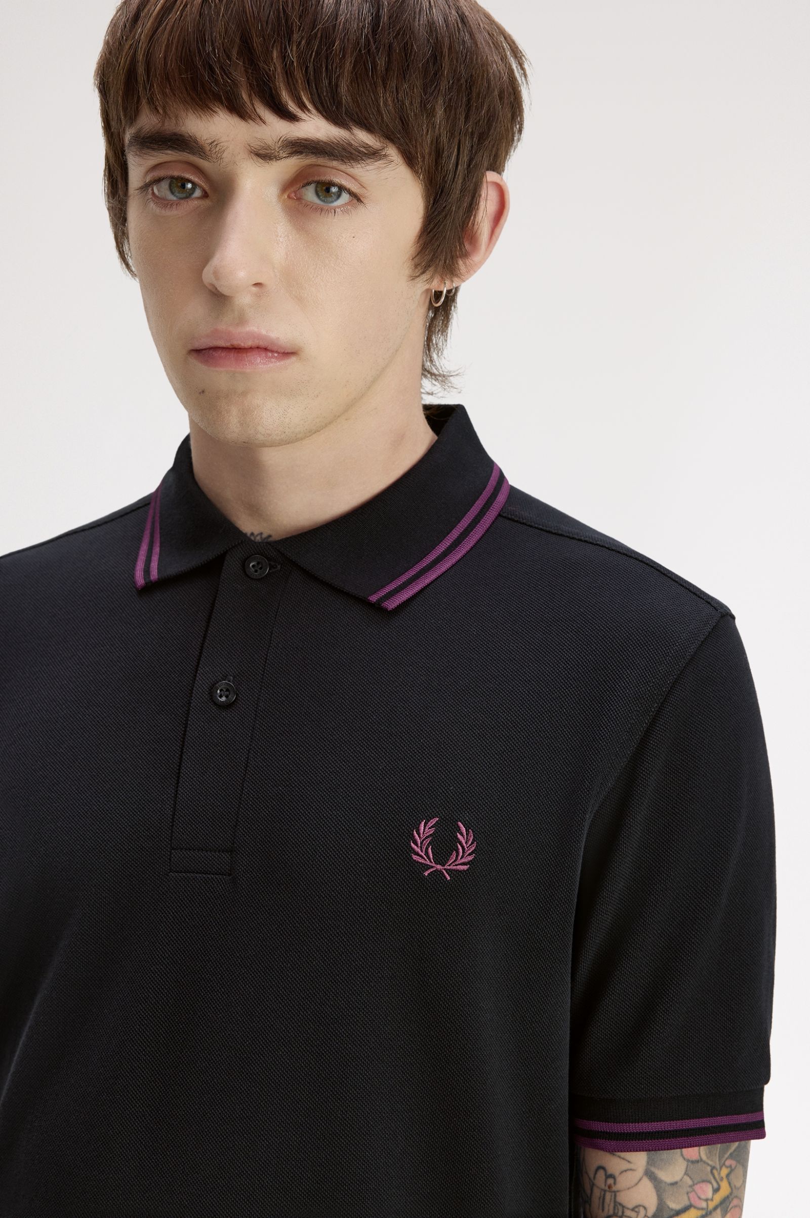 Fred Perry M3600 Twin Tipped Polo Shirt (Black/Plum/Plum)