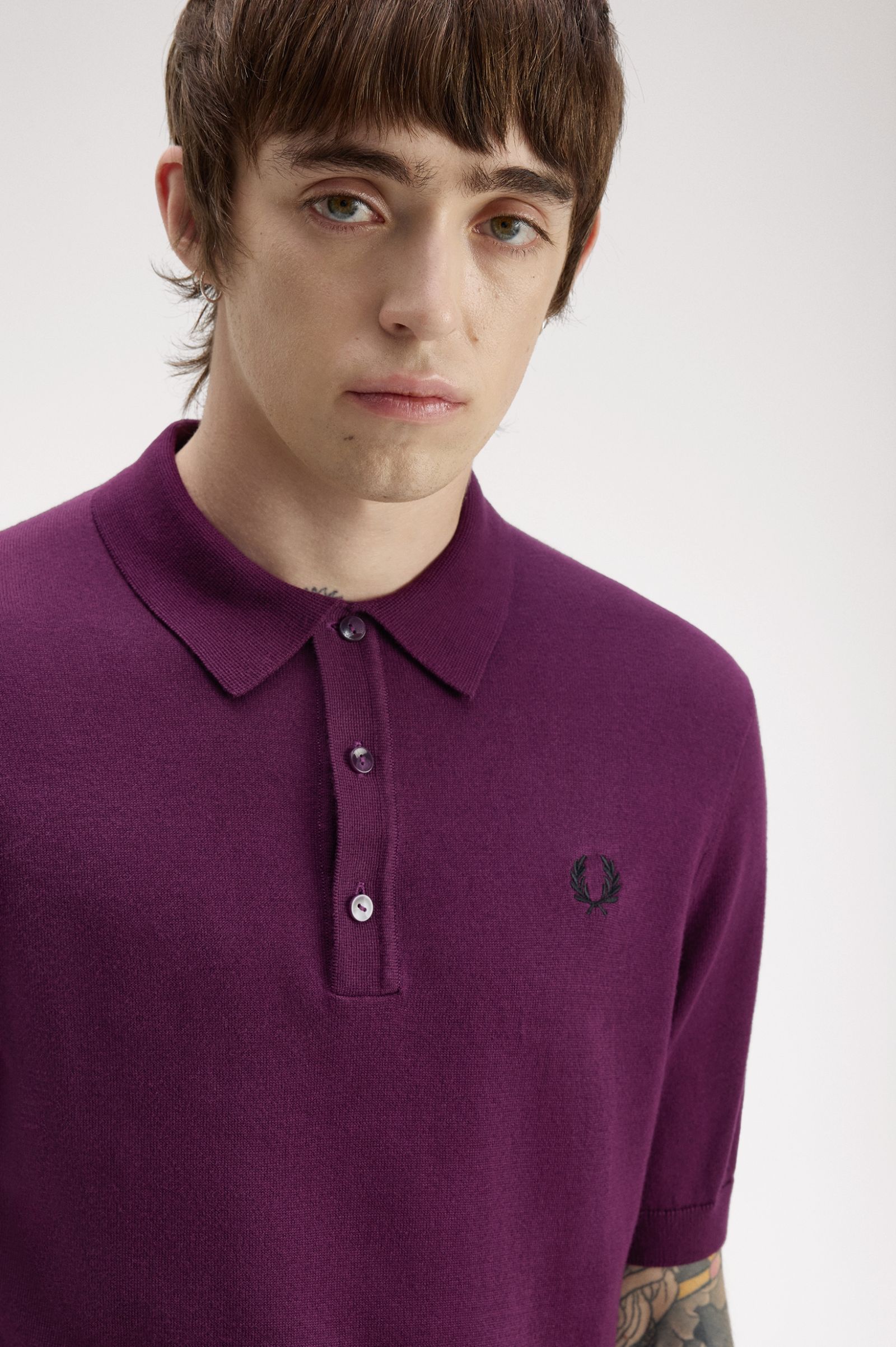 Fred Perry Cotton Knitted Shirt (Plum)