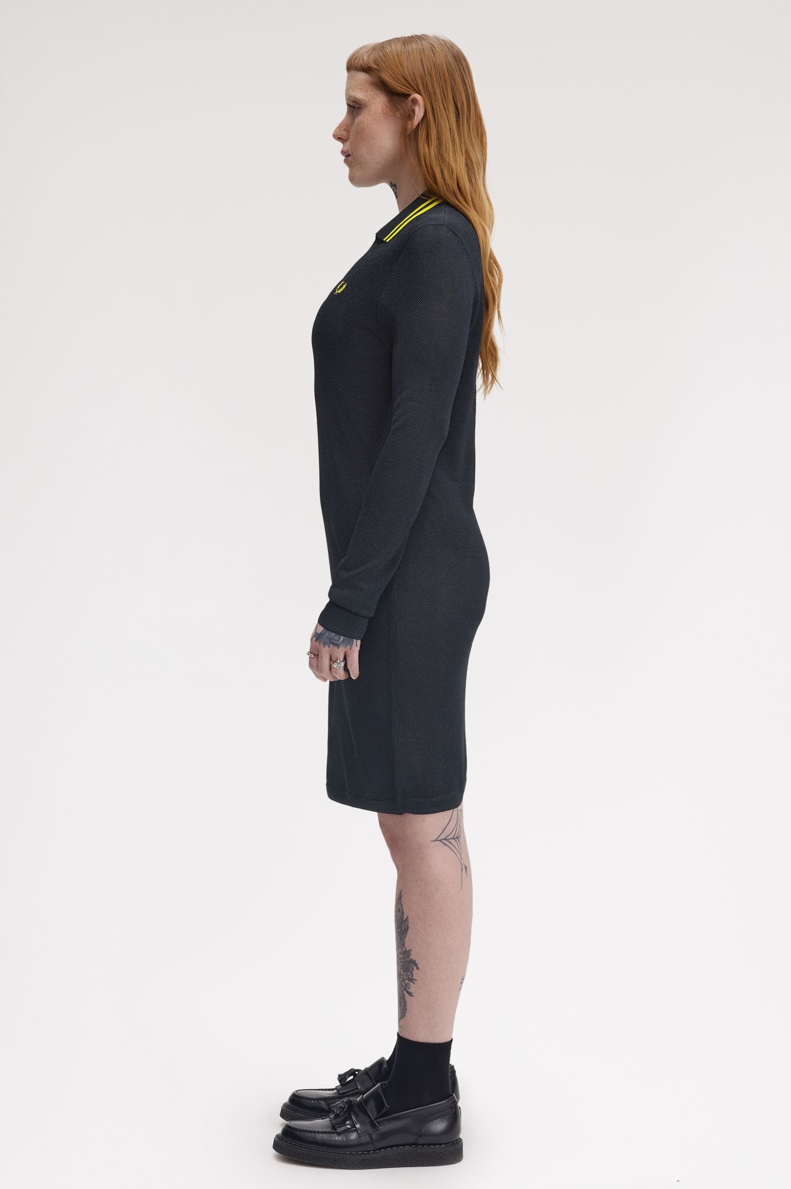 Fred Perry Textured Metallic Knit Polo Dress (Navy)