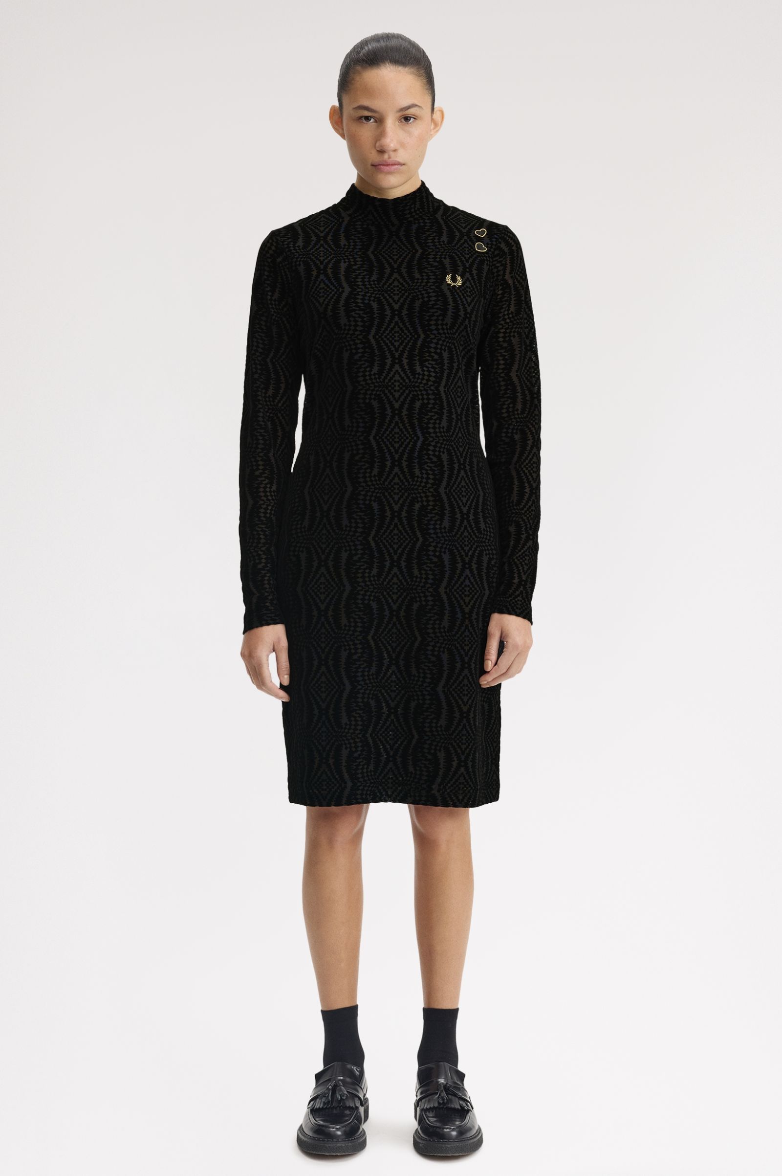 Fred Perry Flock Print Mesh Dress (Black)