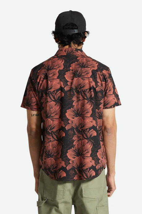 Brixton Charter Print S/S Woven Shirt in Washed Black/Terracotta Floral