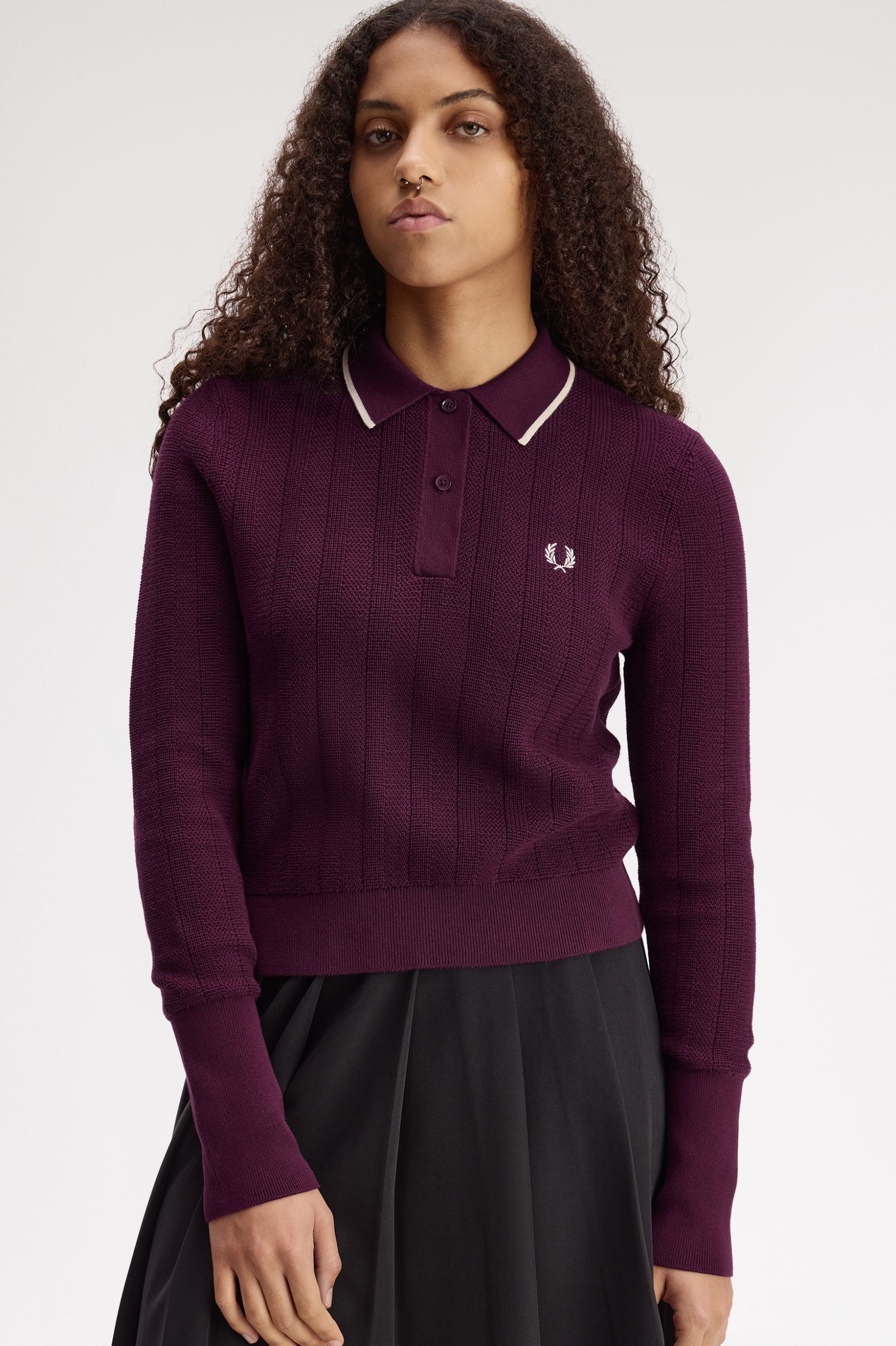Fred Perry Textured Knitted Shirt (Plum)