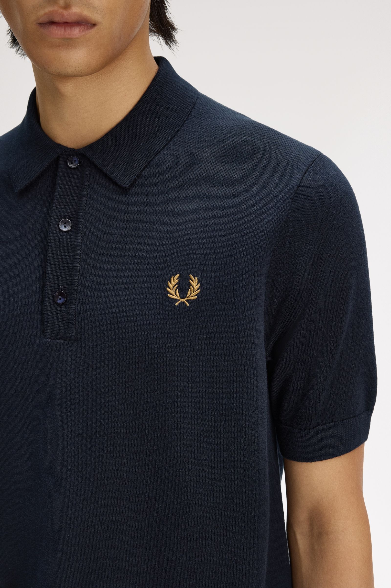 Fred Perry Long Staple Cotton Knitted Shirt (Navy)