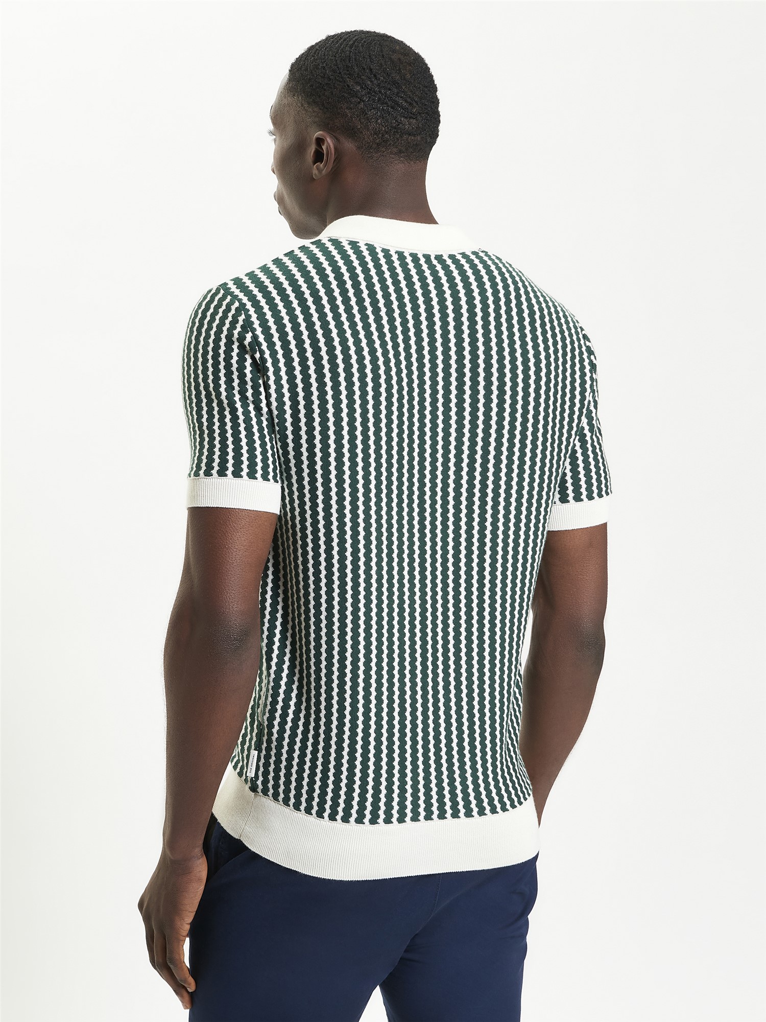 Ben Sherman Vertical Wave Knitted Polo in Weiß/Grün