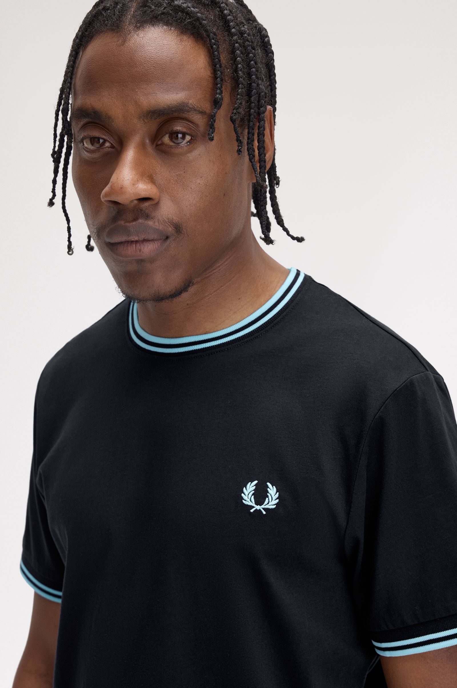Fred Perry Twin Tipped T-Shirt in Navy/Mint Blue 