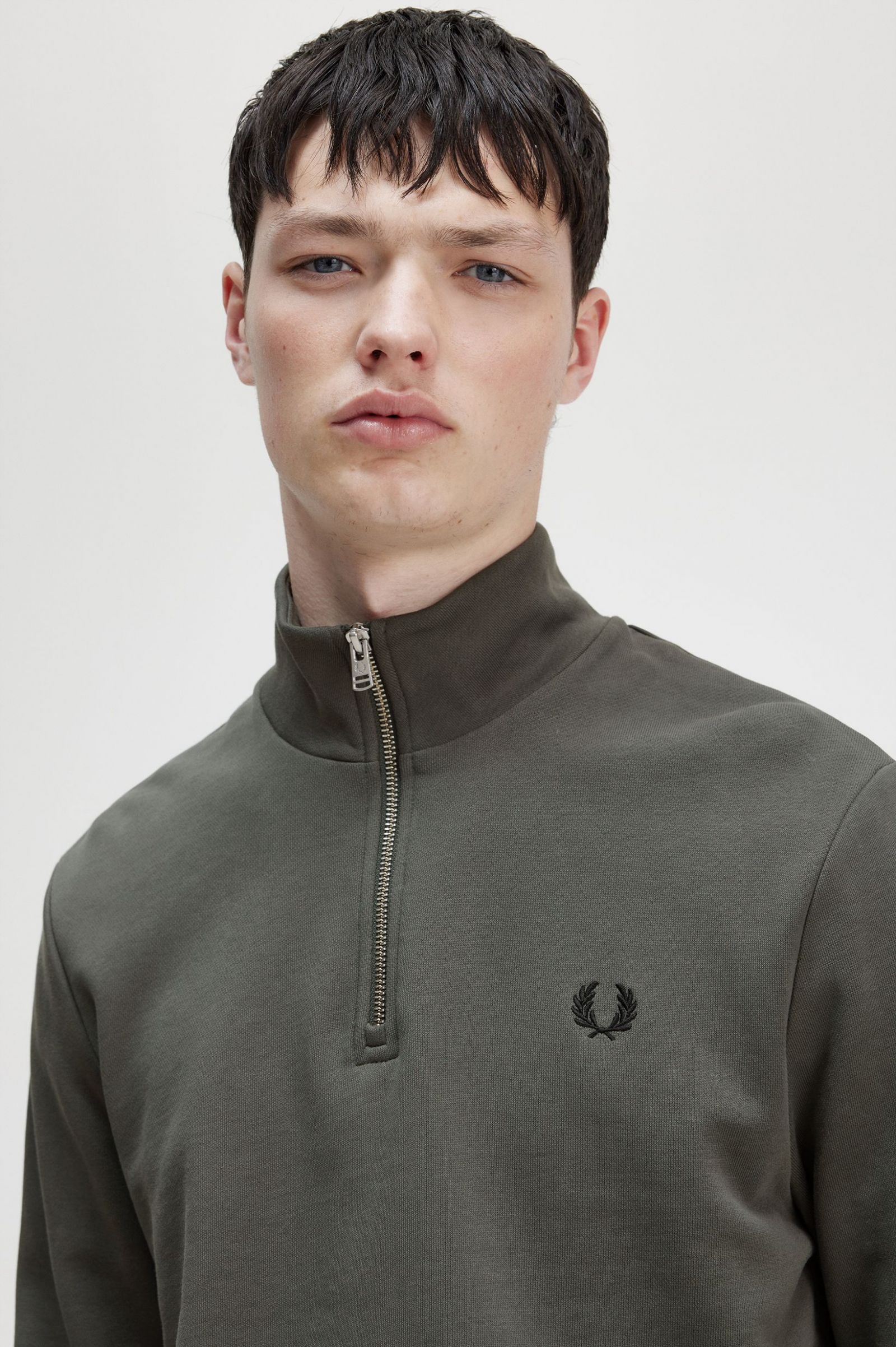 Fred Perry Half Zip Sweatshirt in Field Green M3574