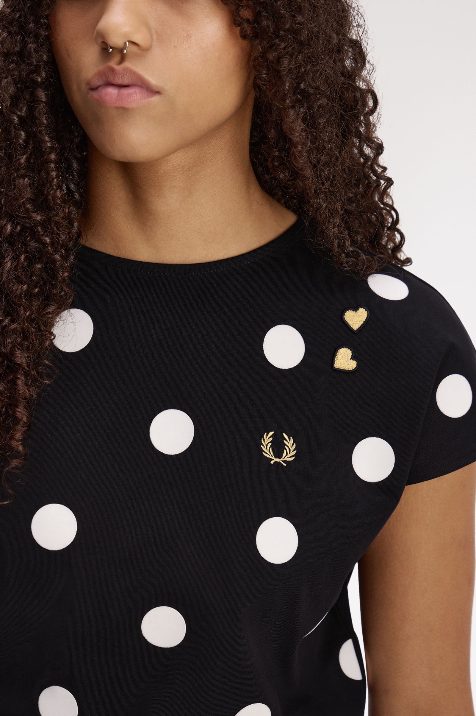 Fred Perry Amy Winehouse Flocked Polka Dot Top (Black)