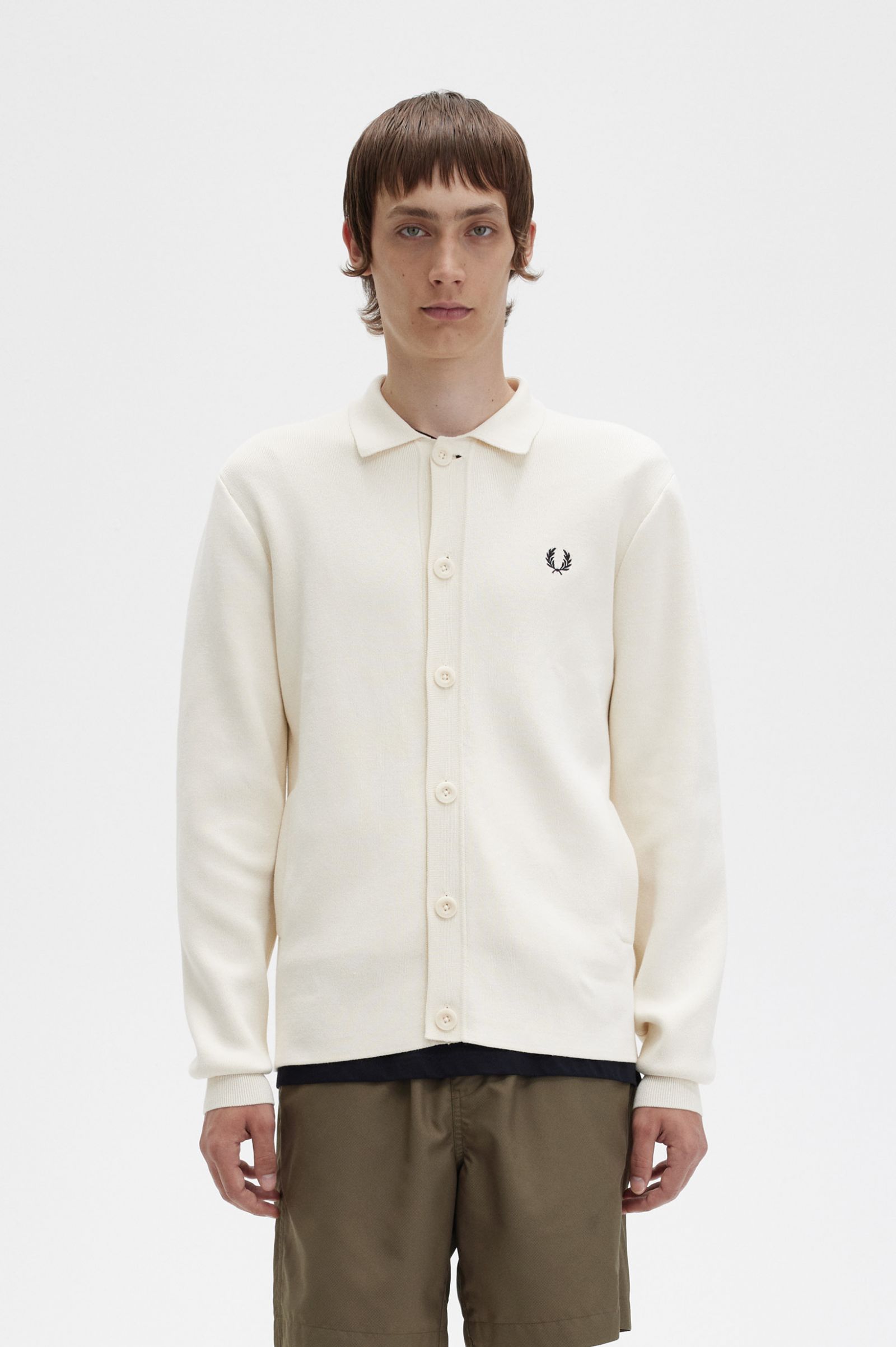 Fred Perry Button Through Knitted Shirt in Ecru