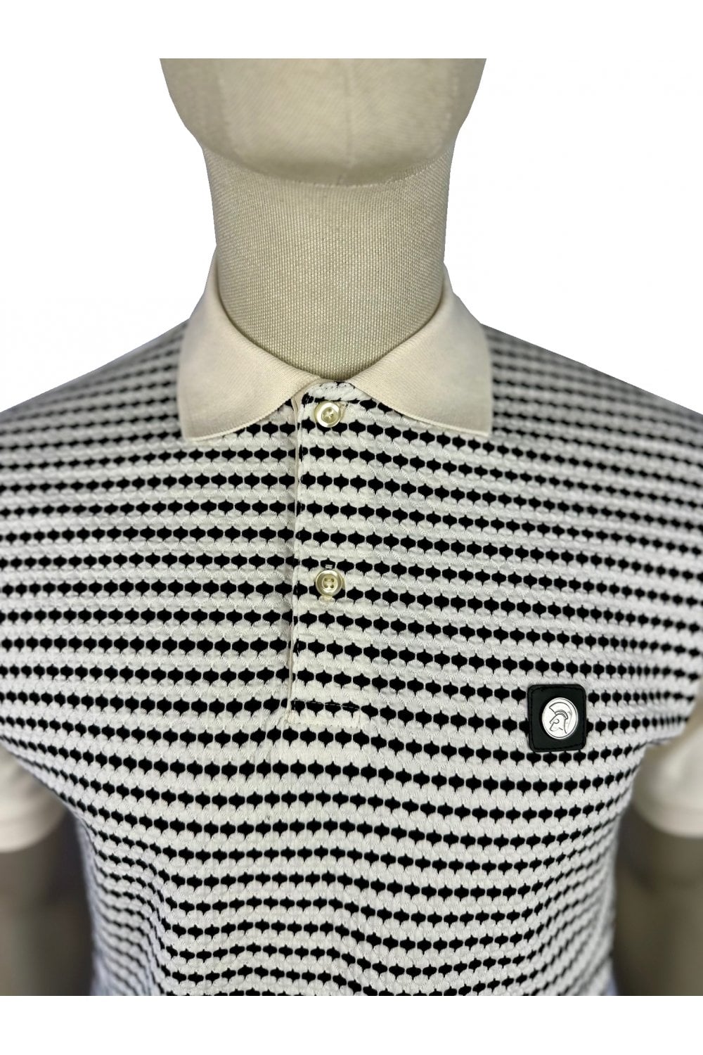 Trojan  Textured Stripe Panel Polo in Ecru