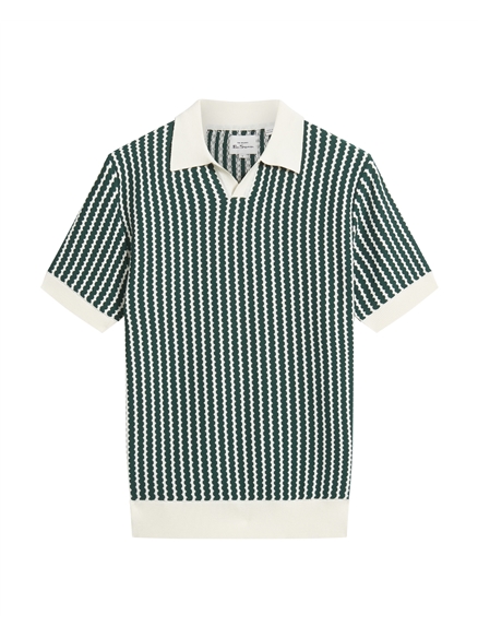 Ben Sherman Vertical Wave Knitted Polo in Weiß/Grün