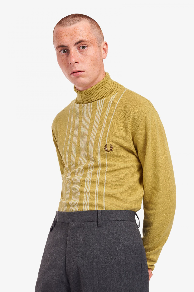 Fred Perry Pullover Rollkragen Stripe Knitted Gold K1807-L