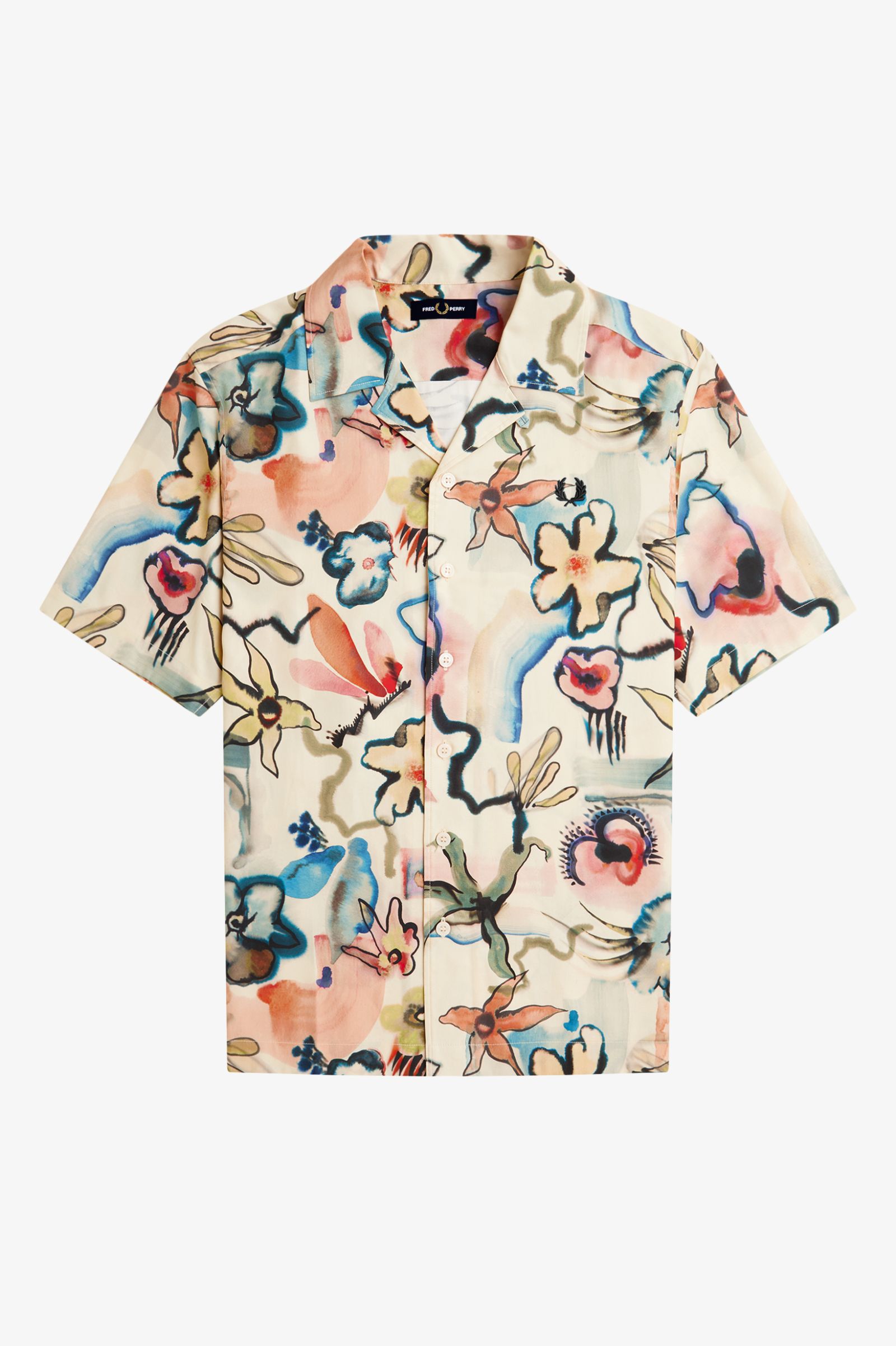 Fred Perry Floral Revere Collar Shirt in Silky Peach 