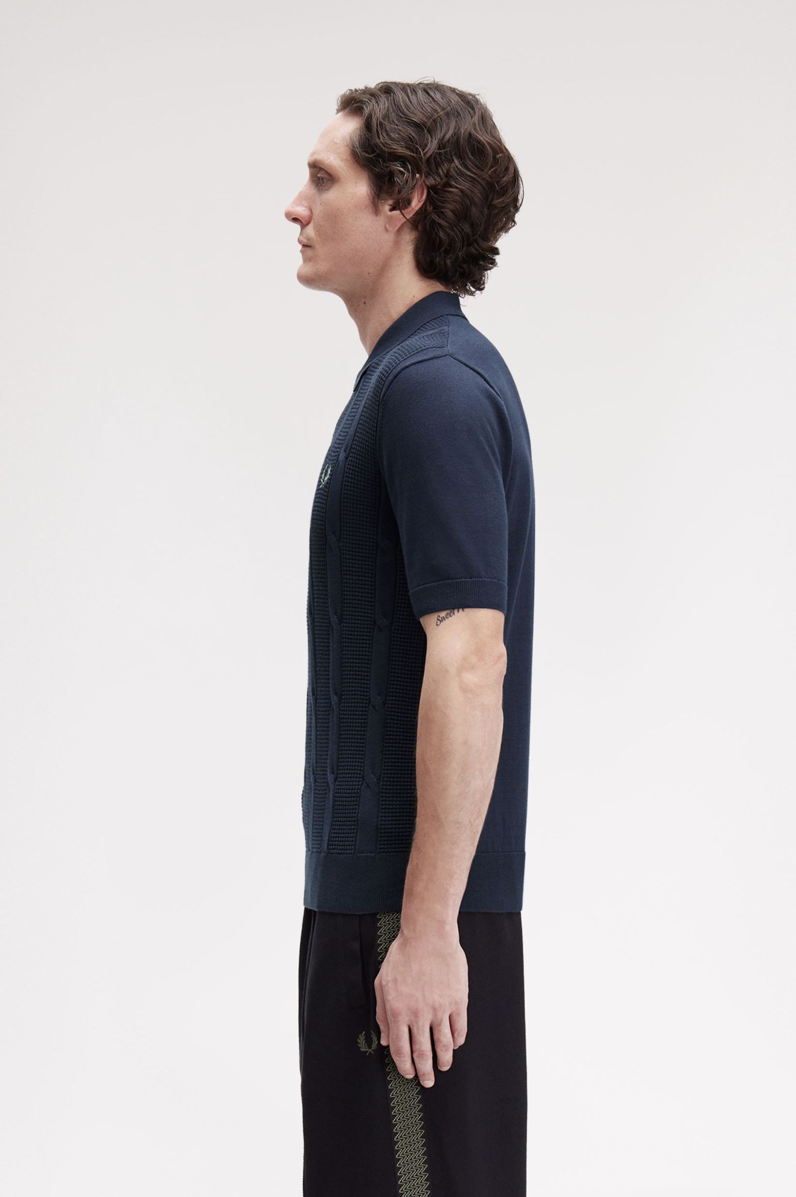 Fred Perry Textured Cable Knit Polo Shirt (Dark Airforce) 