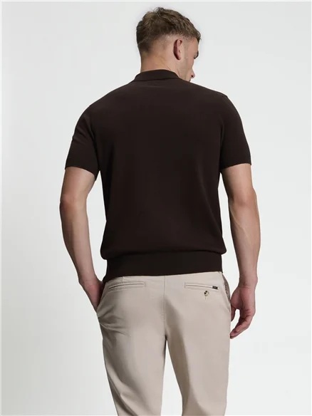 Ben Sherman Short Sleeve Ivy Cable Knitted Polo (Dark Brown)