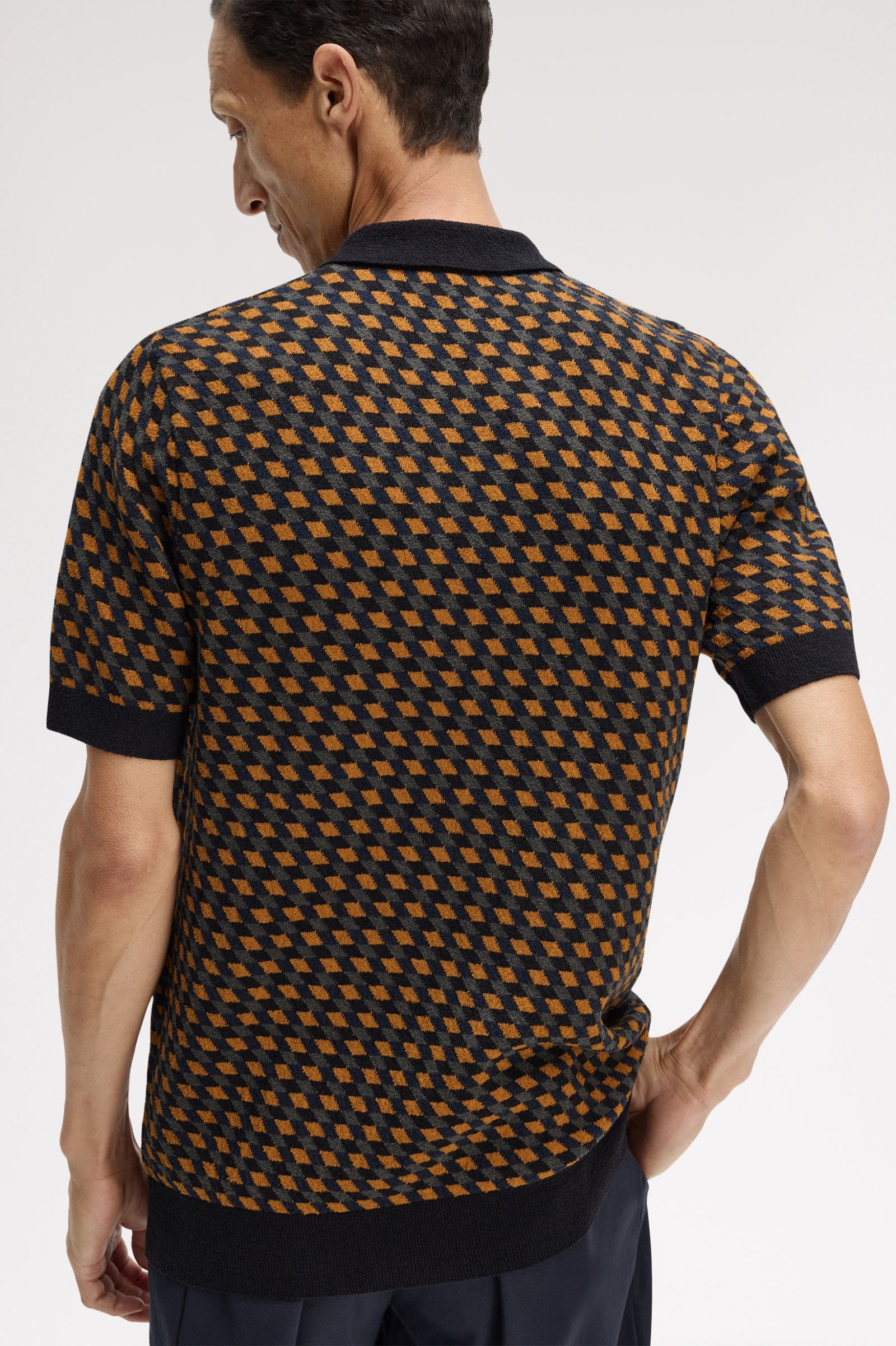 Fred Perry Geometric Knitted Shirt (Dark Caramel)