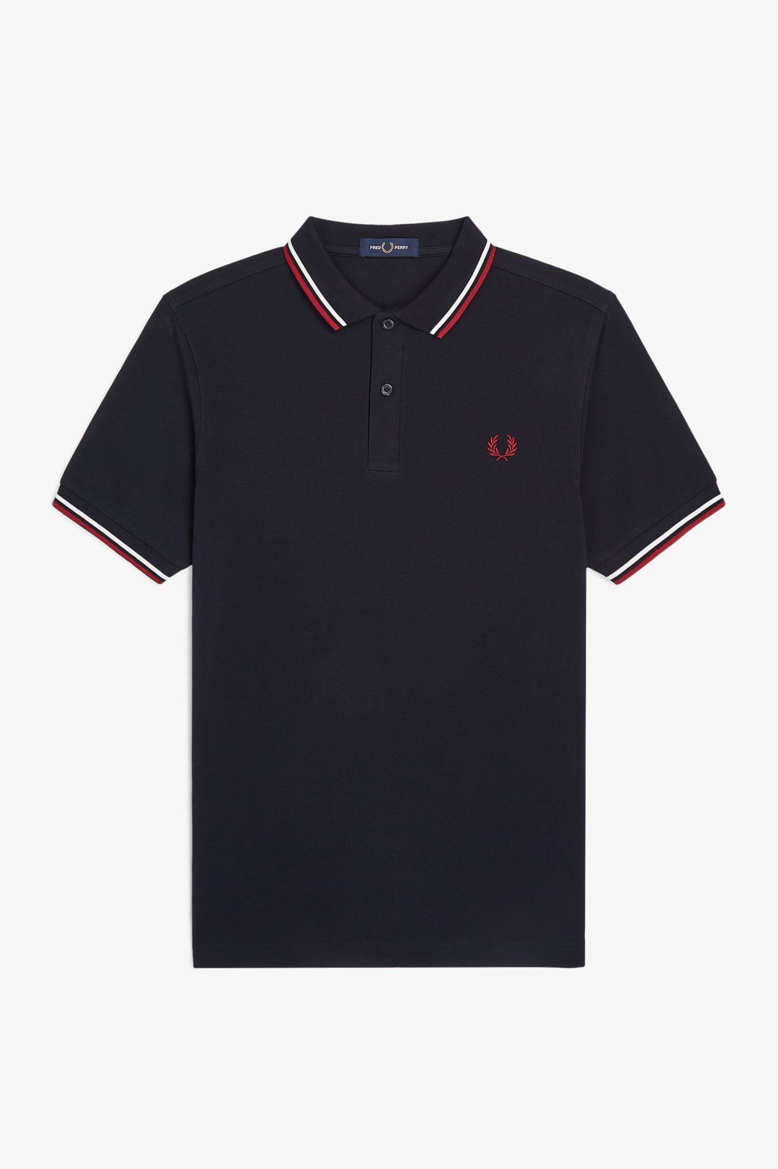 Fred Perry Twin Tipped M3600 Shirt in Navy/Snowwhite/Burnt Red 