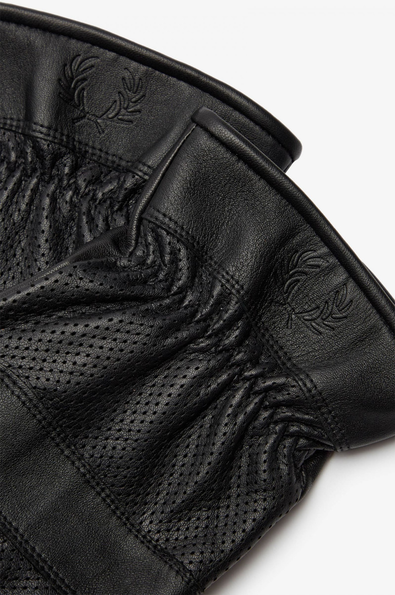 Fred Perry Peeforated Leather Gloves Black-S/M
