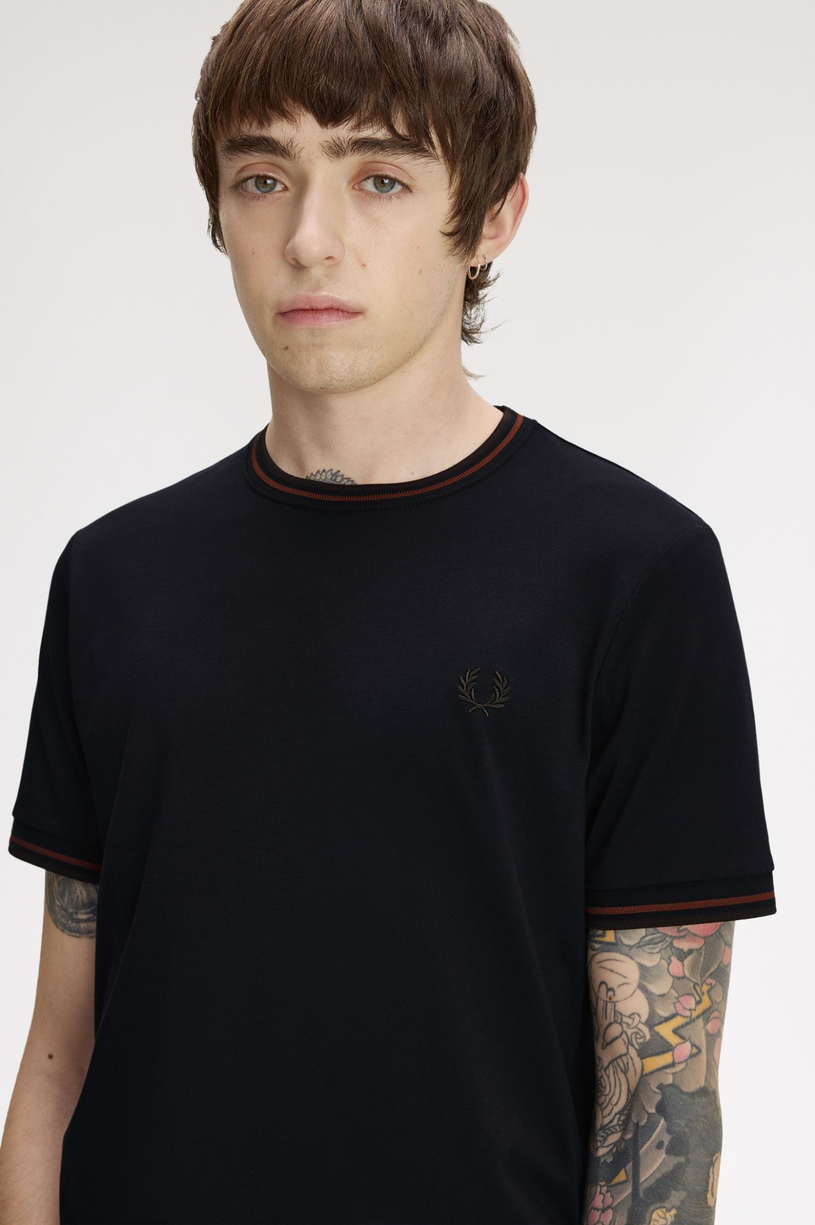 Fred Perry Twin Tipped T-Shirt (Navy/Brandy/Rich Brown) 