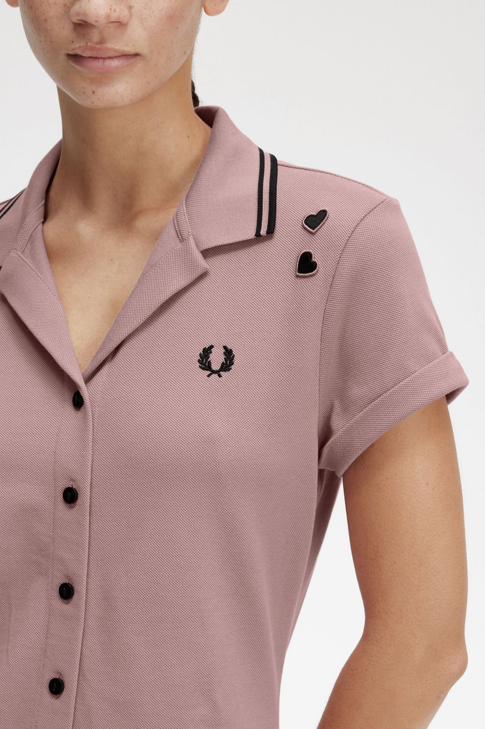 Fred Perry Amy Winehouse Button- Thru Dress in Dusty Rose Pink