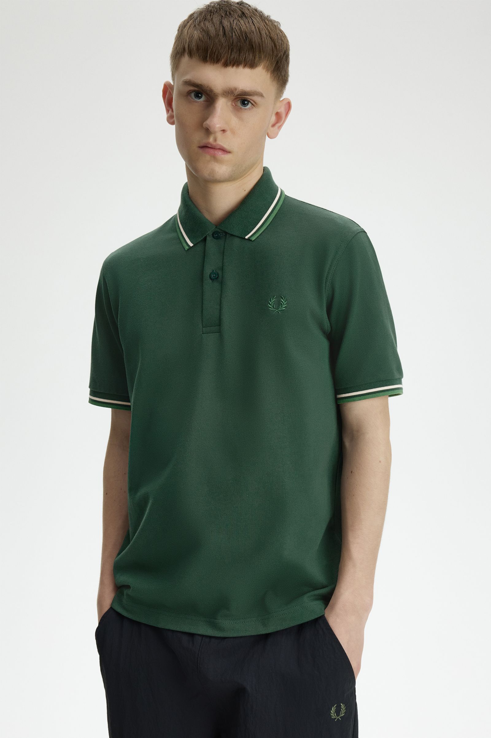 Fred Perry Made in England M12 Twin Tipped Polo Shirt (Grassroots/Tramline White/Ace Green)