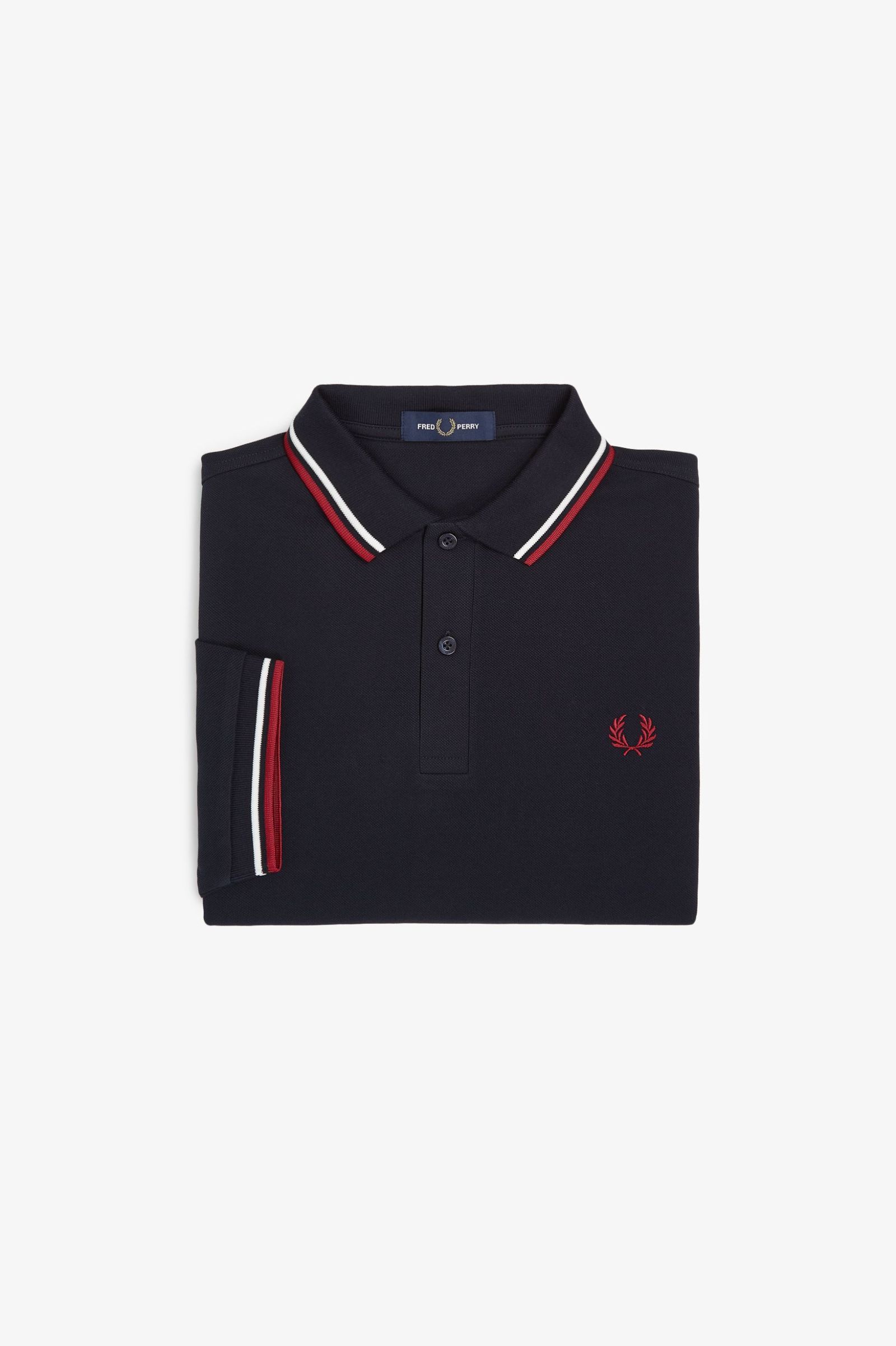 Fred Perry Twin Tipped M3600 Shirt in Navy/Snowwhite/Burnt Red 