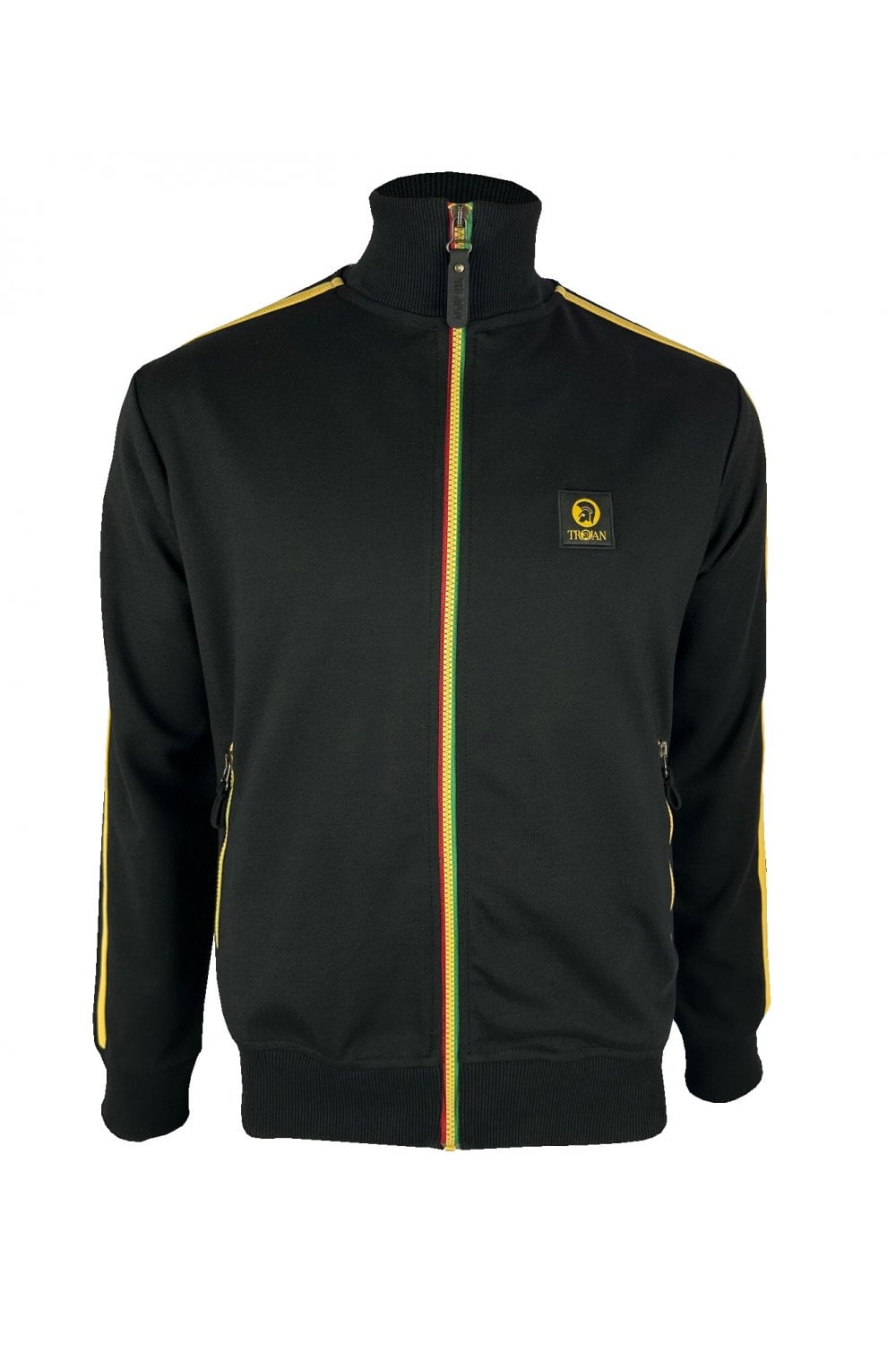 Trojan Contrast zip Track Jacket in Black