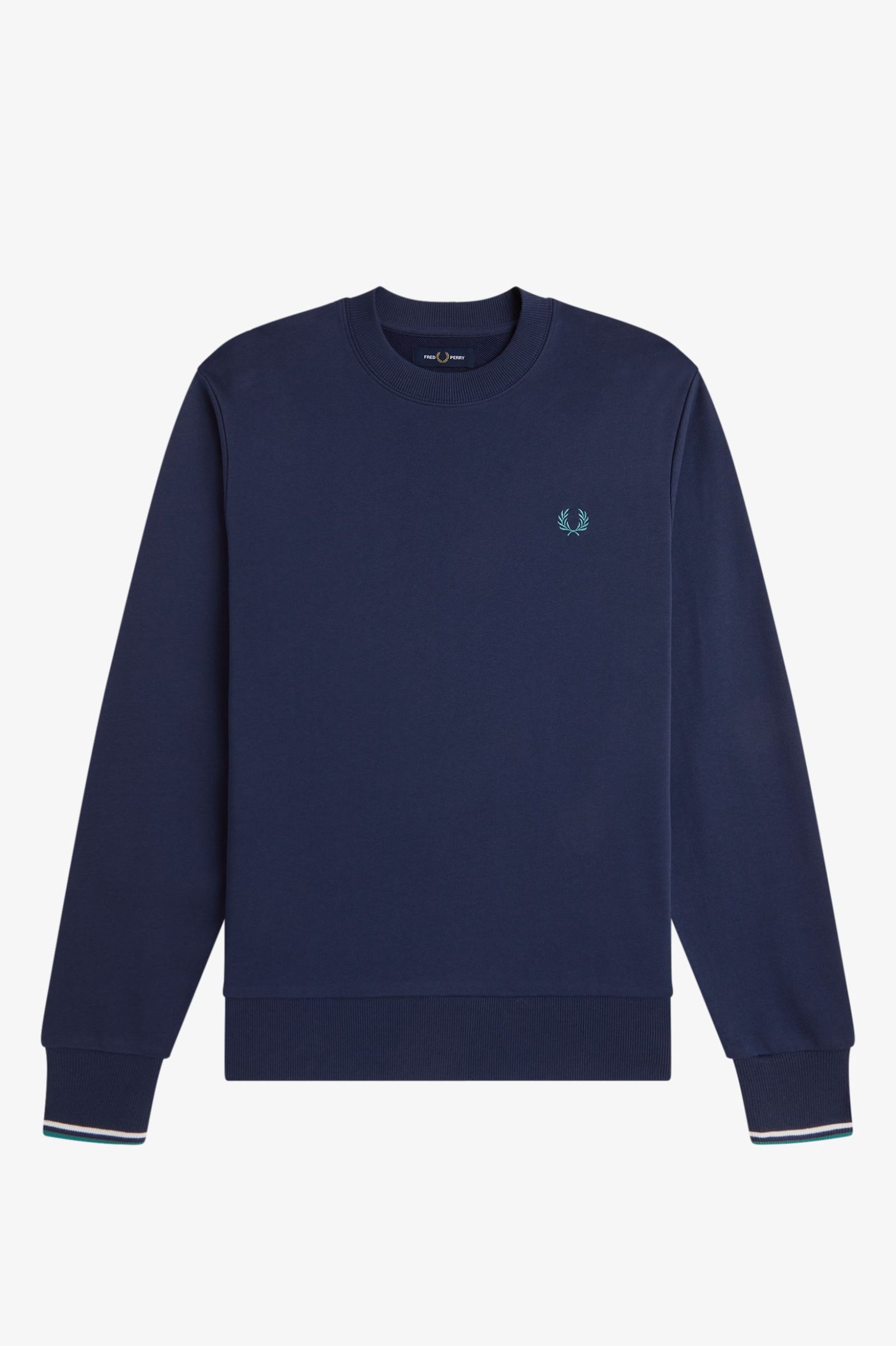 Fred Perry Crew Neck Sweatshirt (Tennis Blue/Snow White/Deep Mint) 
