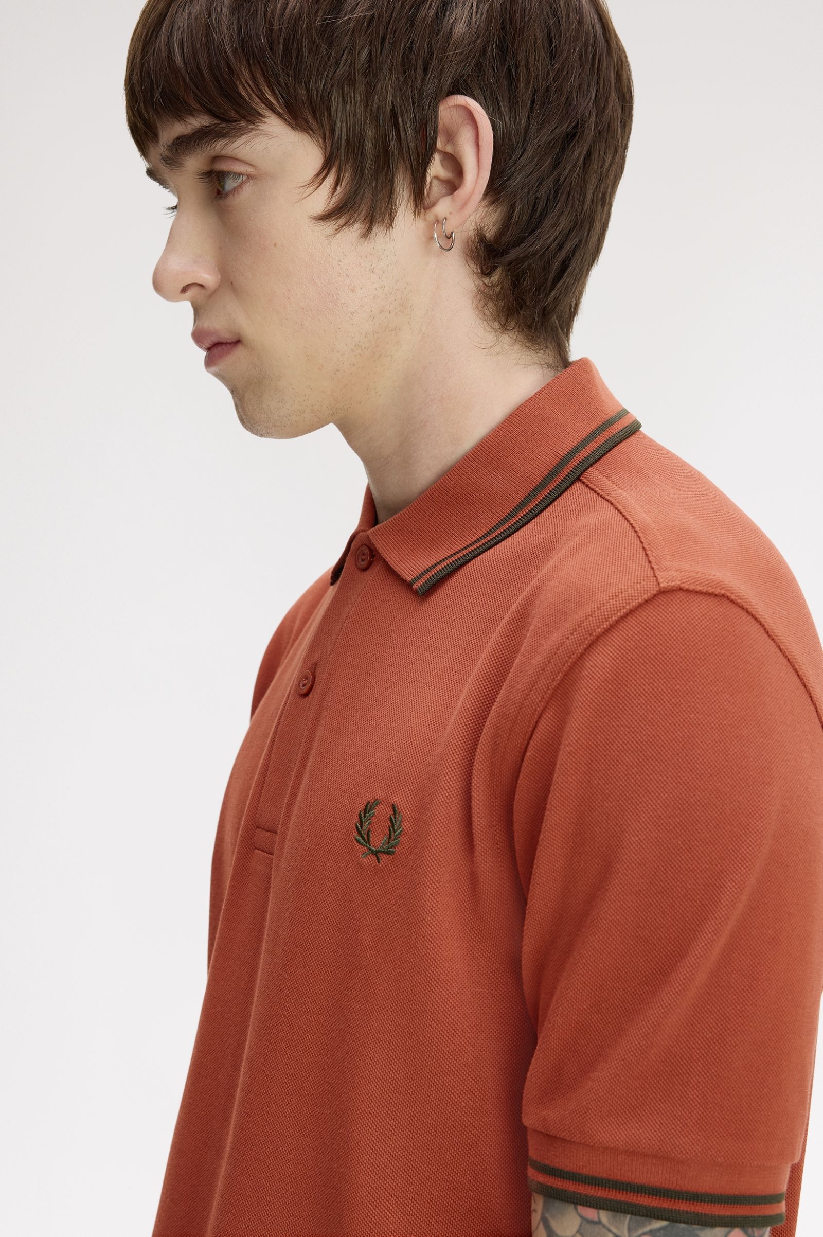 Fred Perry M3600 Twin Tipped Polo Shirt (Brandy/Night Green/Night Green)